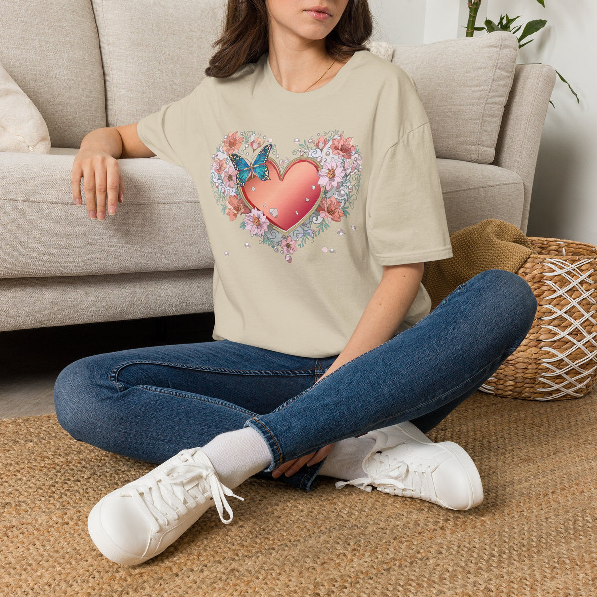 Butterfly Heart Floral Blue Butterfly Graphic Design Unisex 100 Cotton Gildan T-Shirt