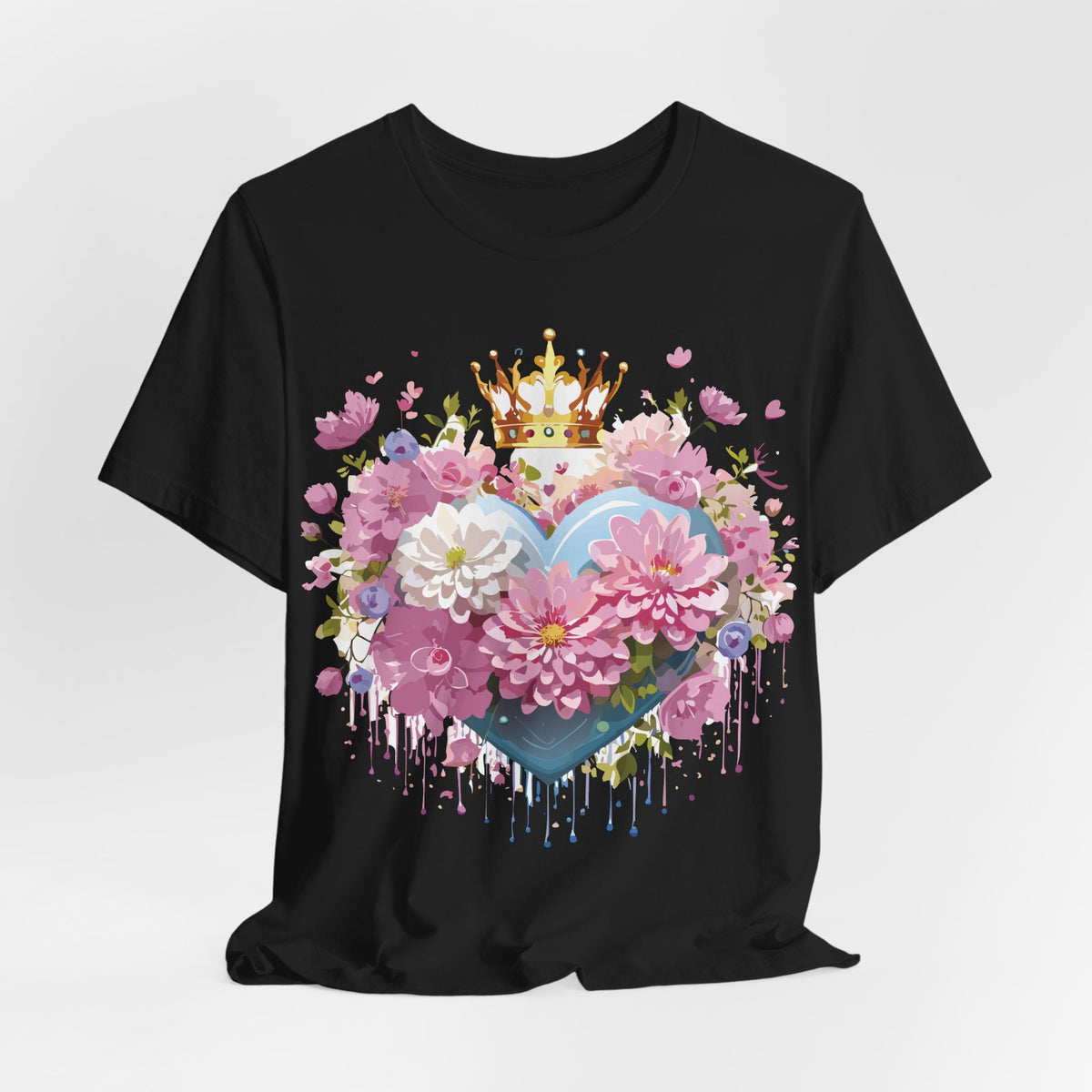 Valentine's Day Graphic Unisex Cotton Bella+Canvas Tee with Floral Art Design d106