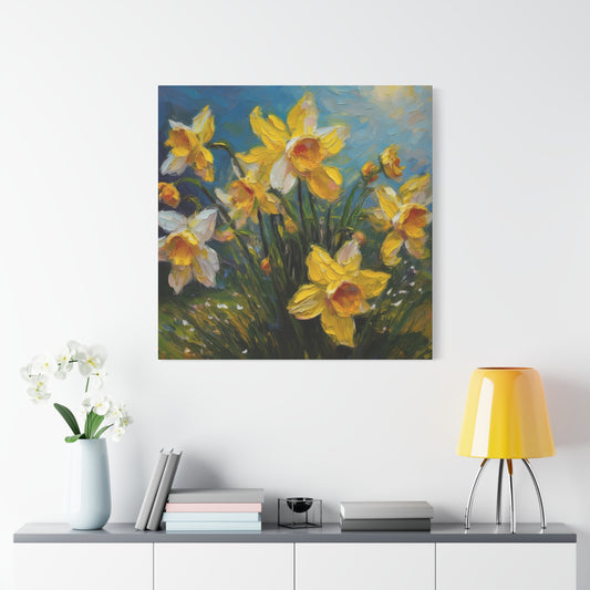 Narcissus Print Canvas, Floral Oil Paint Print 20x20, 24x24, 30x30, 32x32, 36x36 Art Design Pine-Wood Inner Frame MC-174