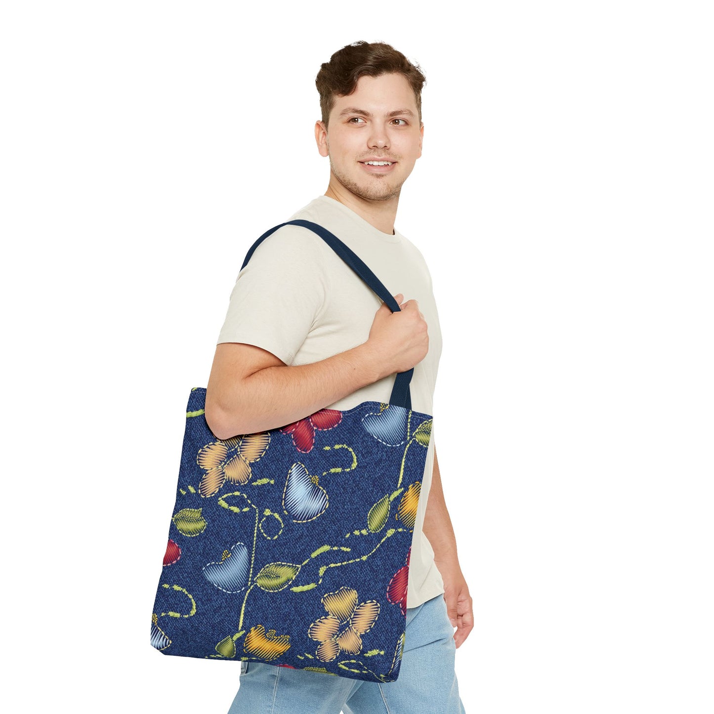 Denim Fabric Imitation Print Unisex Canvas Bag Poly Spun 3 Sizes Tote Bag 128