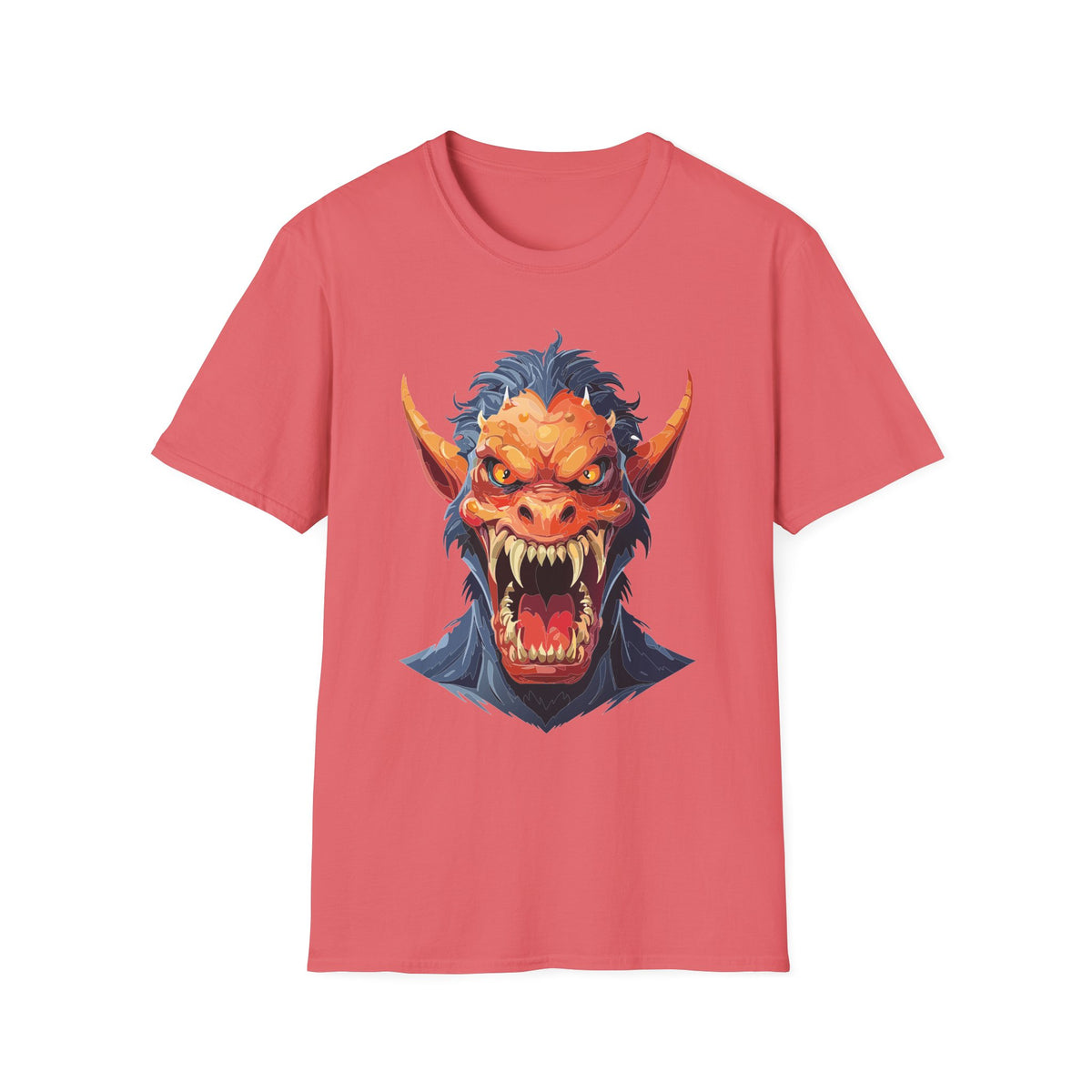 Demonic Monster Head T-Shirt — Fierce Horror Cartoon Graphic Tee Unisex 100 Cotton Gildan T-Shirt