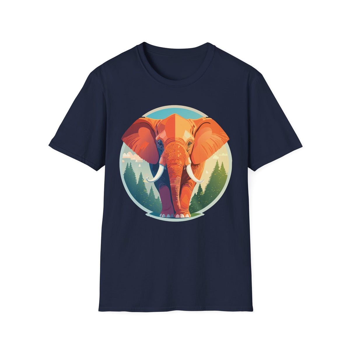 Colorful Elephant Illustration T-Shirt | Retro Forest Circle Art