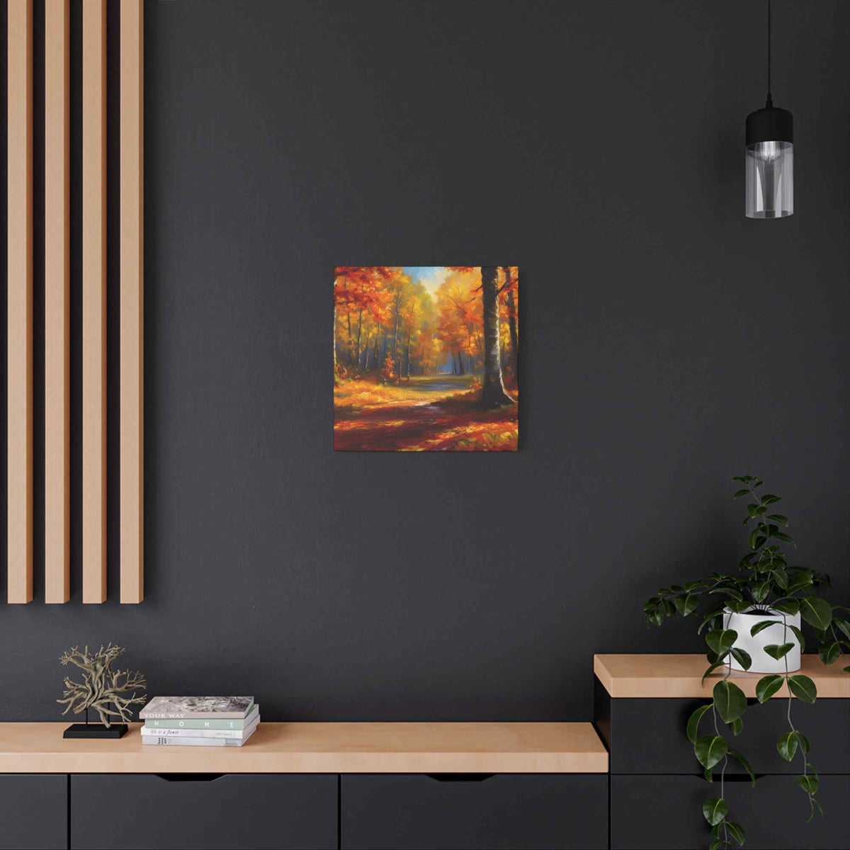 Fall Forest Print Canvas, Oil Paint Print 20x20, 24x24, 30x30, 32x32, 36x36 Art Design Canvas Pine-Wood Inner Frame MC-101