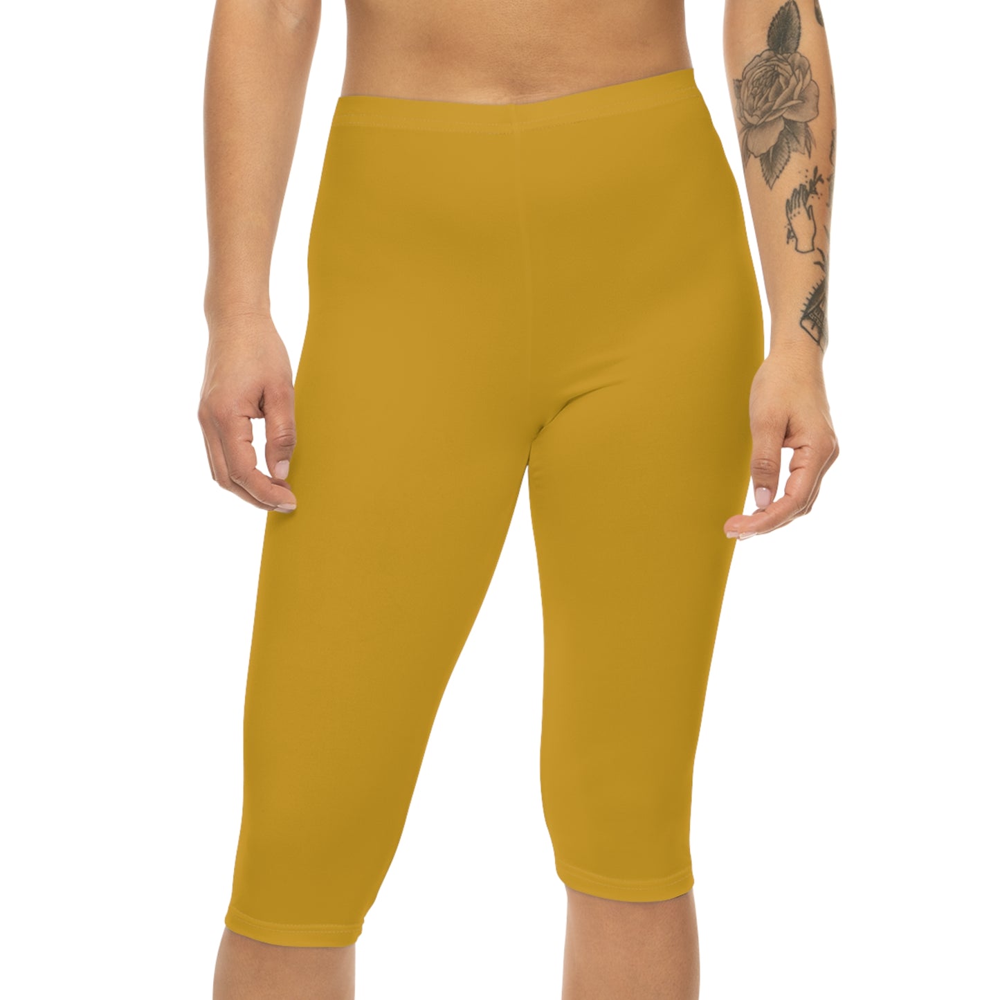 Goldenrod Color Women's Brushed Suede Poly Span Casual Capri Leggings XS-2XL