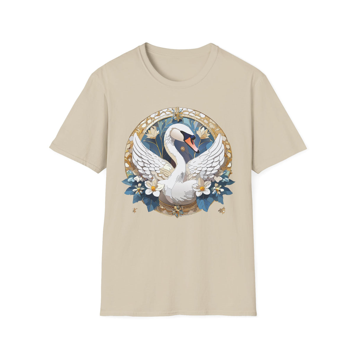 Art Nouveau Swan Illustration T-Shirt | Floral Circle Design