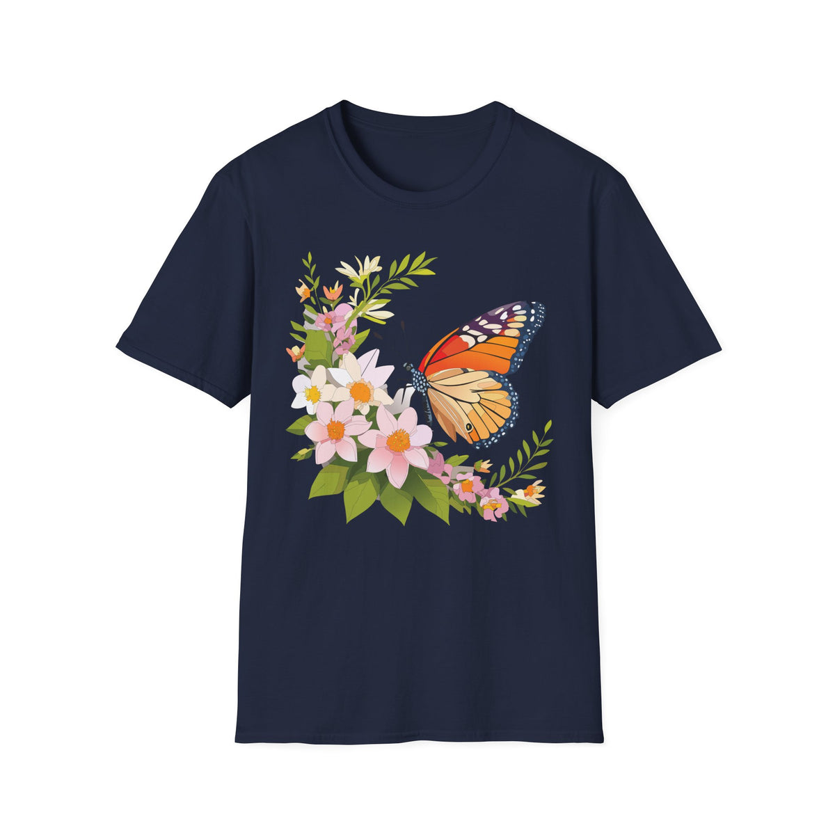 Monarch Butterfly Floral Graphic Tee Unisex 100 Cotton Gildan T-Shirt