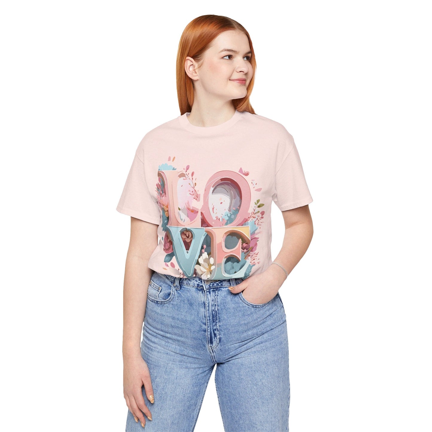 Valentine Day Graphic Unisex 100 Cotton Vintage Artwork with Love and Flower Design Tee 47