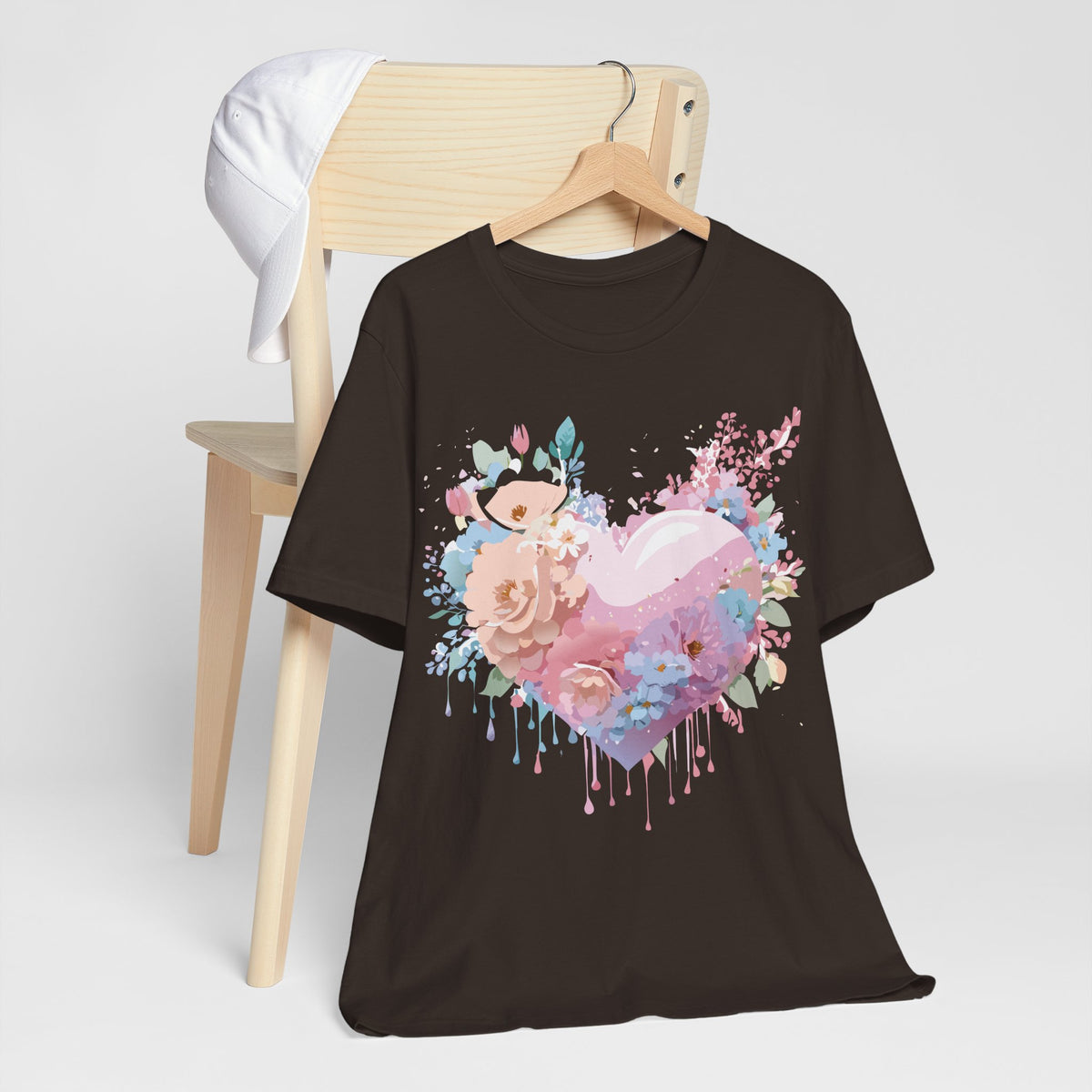 Valentine's Day Graphic Unisex Cotton Bella+Canvas Tee with Floral Art Design d116