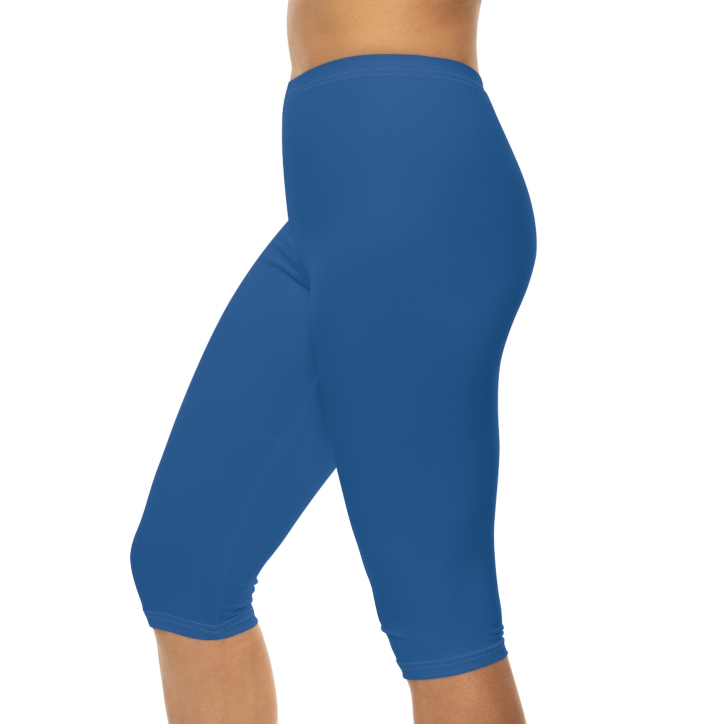 Baltic Blue Color Women's Brushed Suede Poly Span Casual Capri Leggings XS-2XL