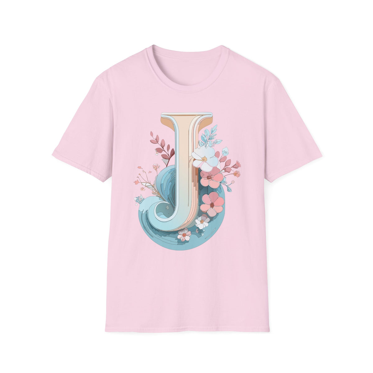 Floral Monogram J Letter T-Shirt | Vintage Botanical Initial