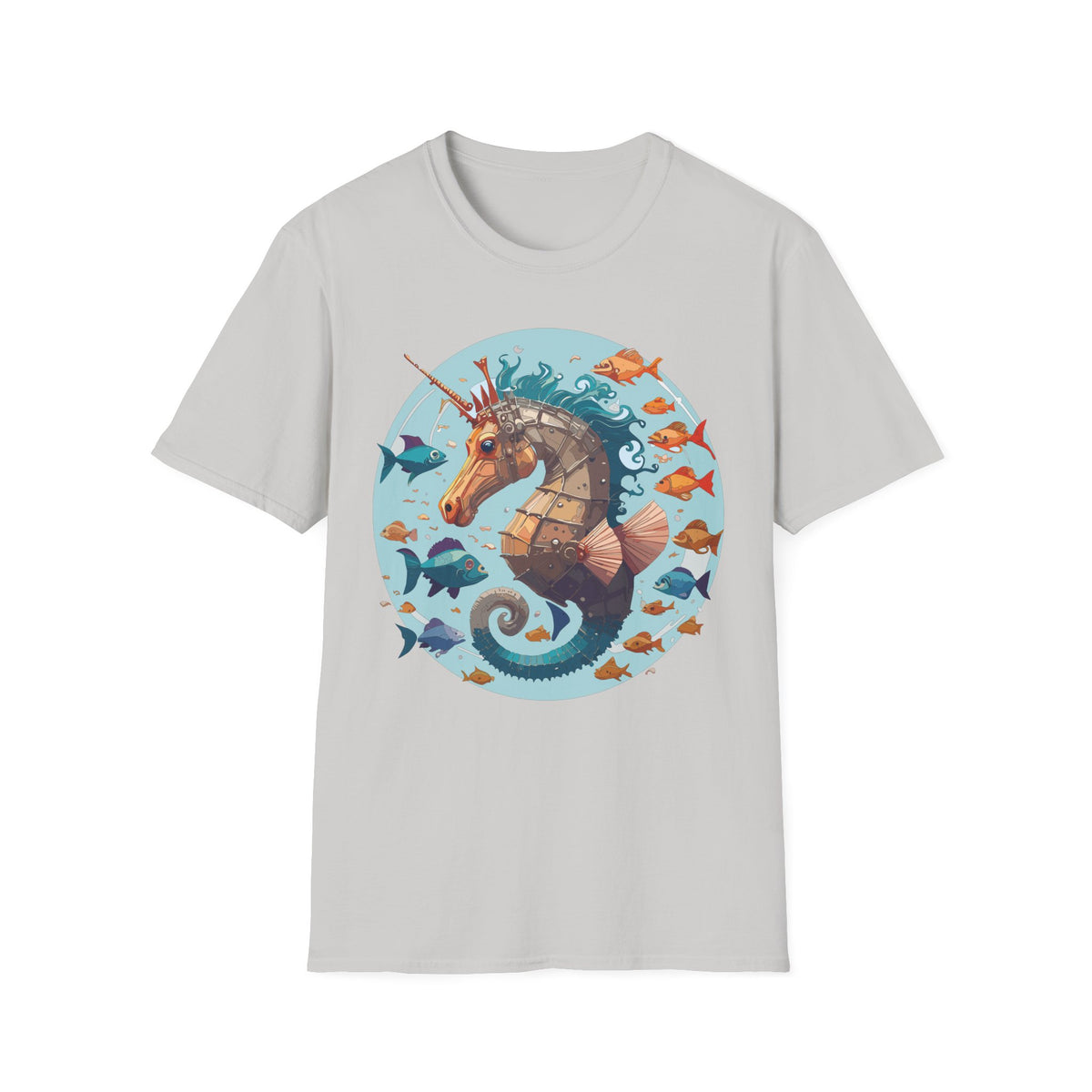 Steampunk Seahorse Illustration T-Shirt | Nautical Sea Creature Art