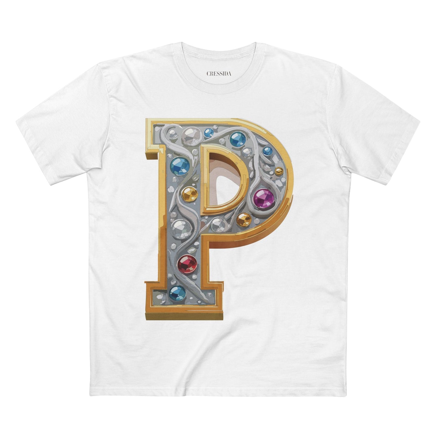 Letter P Graphic Design Tee Unisex 100 Cotton With Antique Gold Letters Artwork T-Shirt