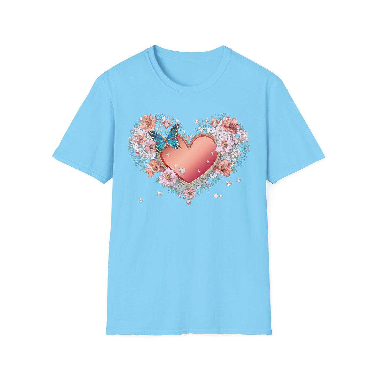 Butterfly Heart Floral Blue Butterfly Graphic Design Unisex 100 Cotton Gildan T-Shirt