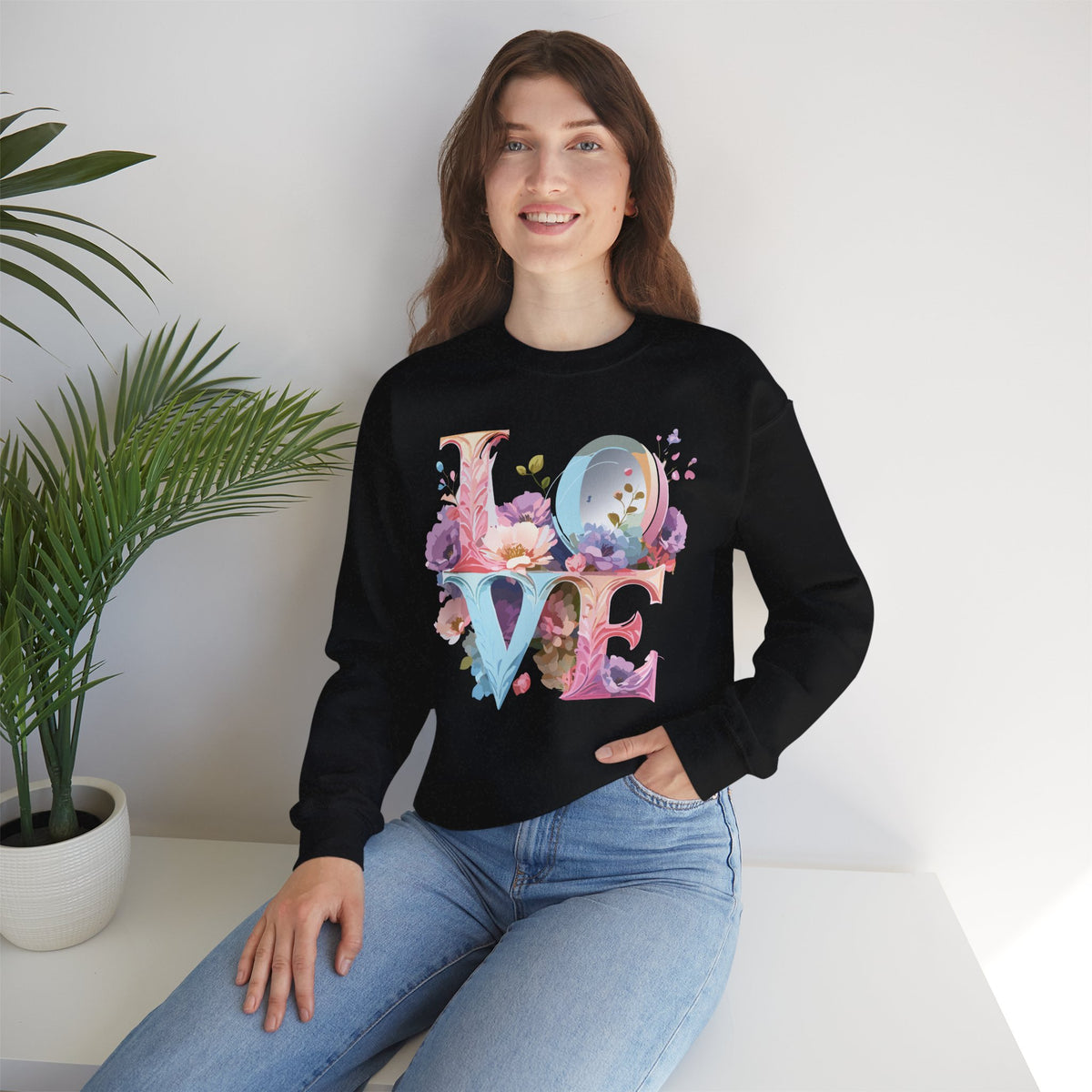 Floral Love Graphic Valentine's Day Sweatshirt Unisex 50/50 Cotton-Poly Sweatshirt w47