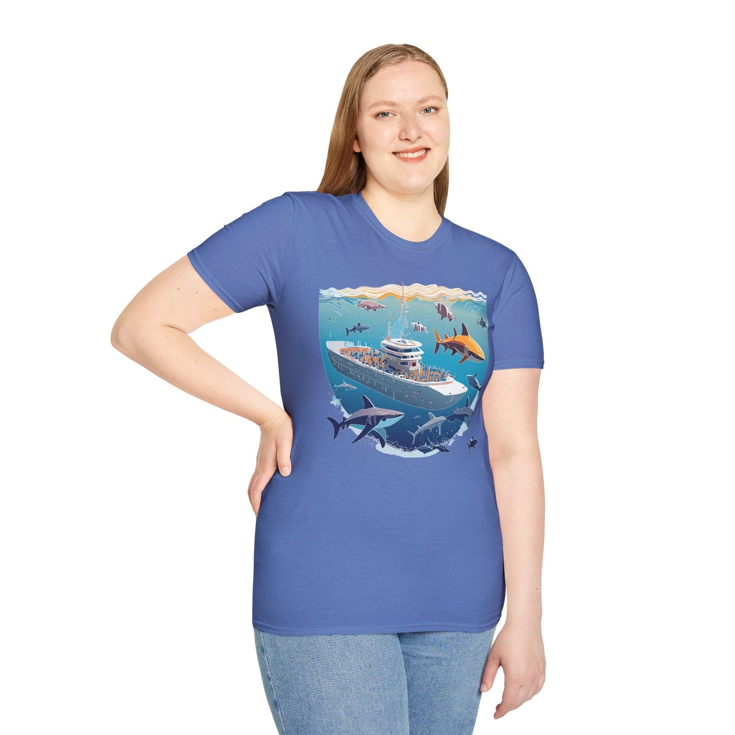 Ocean Tee Shirt Unisex Softstyle Short Sleeve With Ocean Art Design 100 Percent Ring Spun Cotton