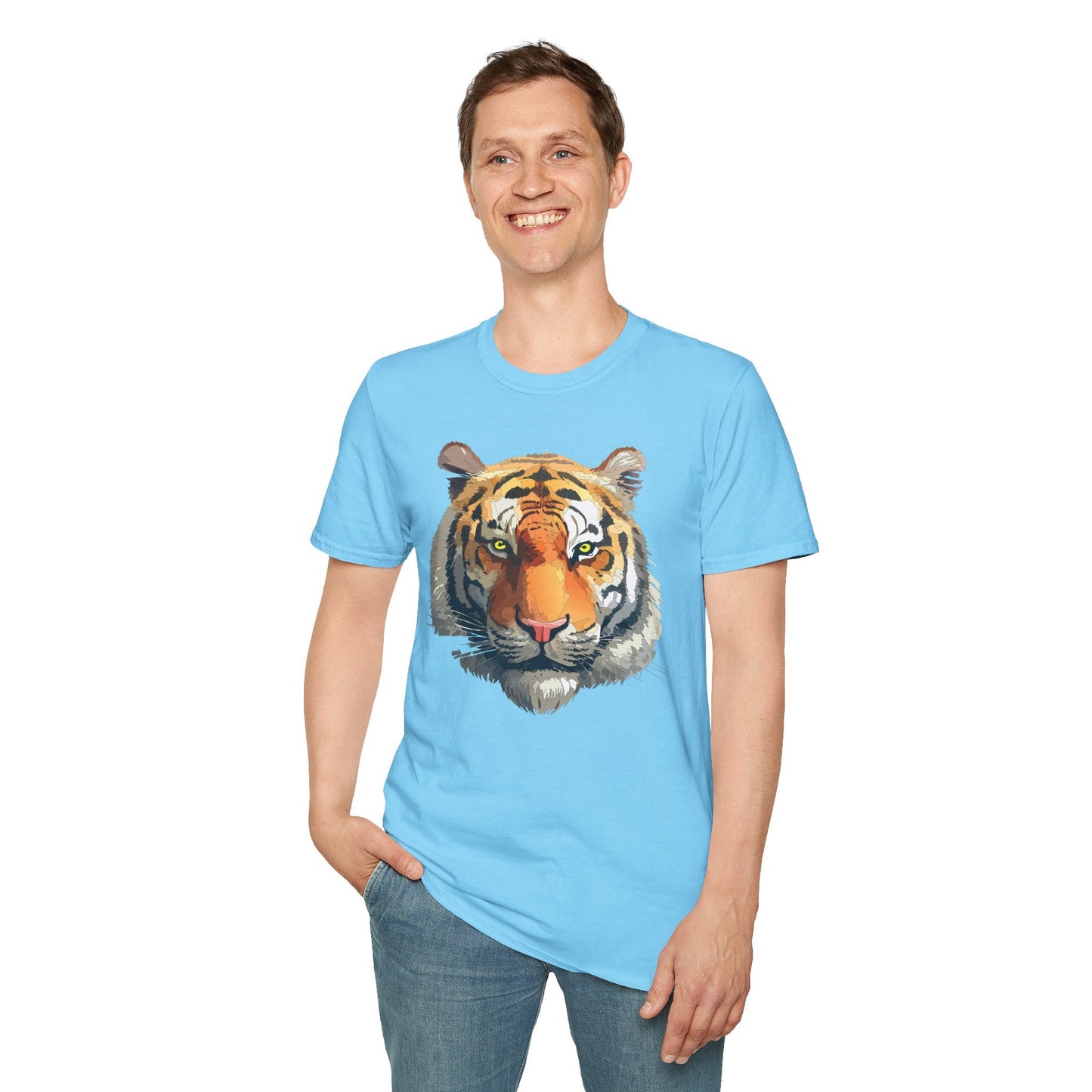 Tiger Print T Shirt Unisex Animal Tee 100 Percent Cotton Softstyle Gildan 64000