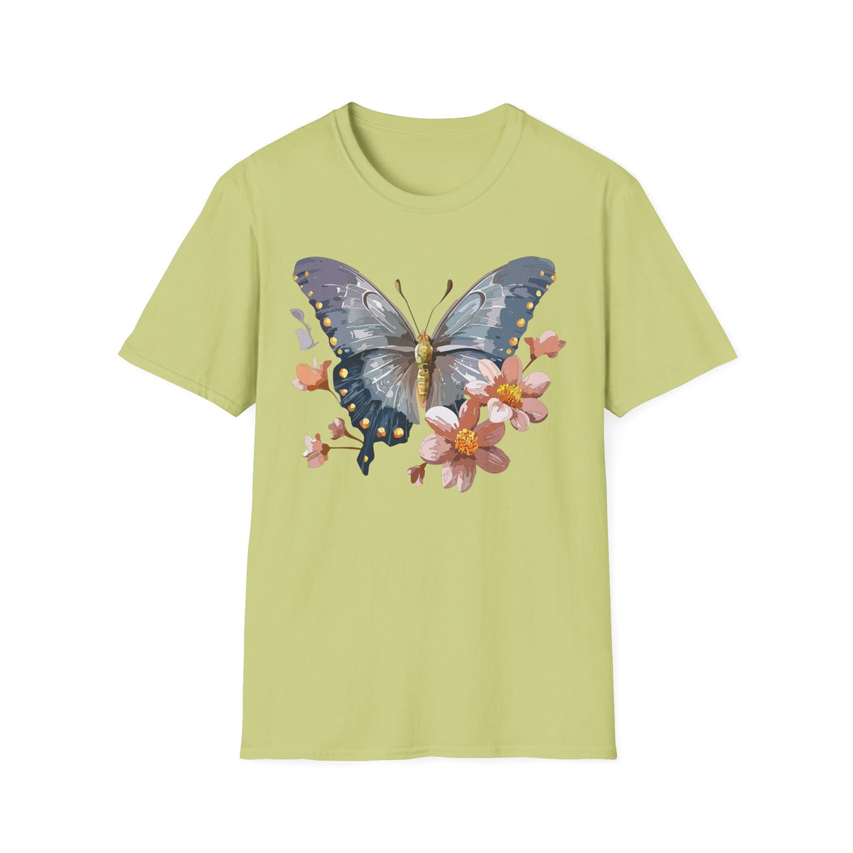 Butterfly and Floral Botanical Graphic Design Unisex 100 Cotton Gildan T-Shirt