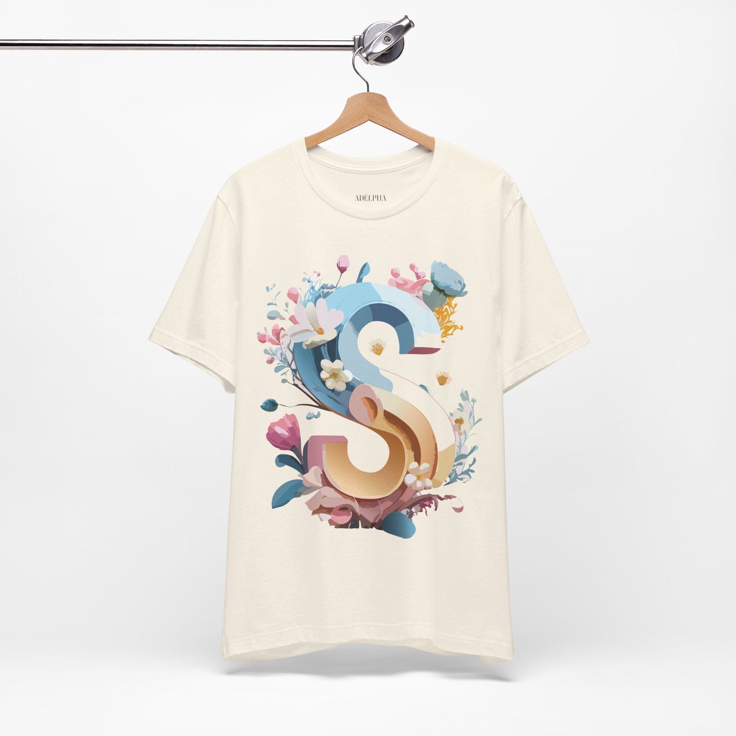 Letter S Shirt Graphic Tee Unisex Short Sleeve Vintage Inspired Adelpha Art Design