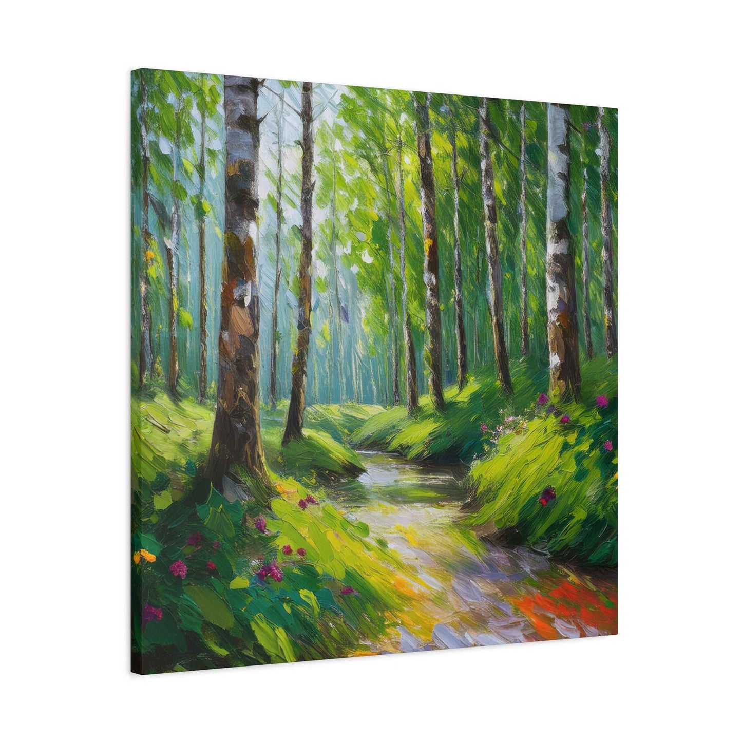 Summer Forest Print Canvas, Oil Paint Print 20x20, 24x24, 30x30, 32x32, 36x36 Art Design Print Pine-Wood Inner Frame MC-85