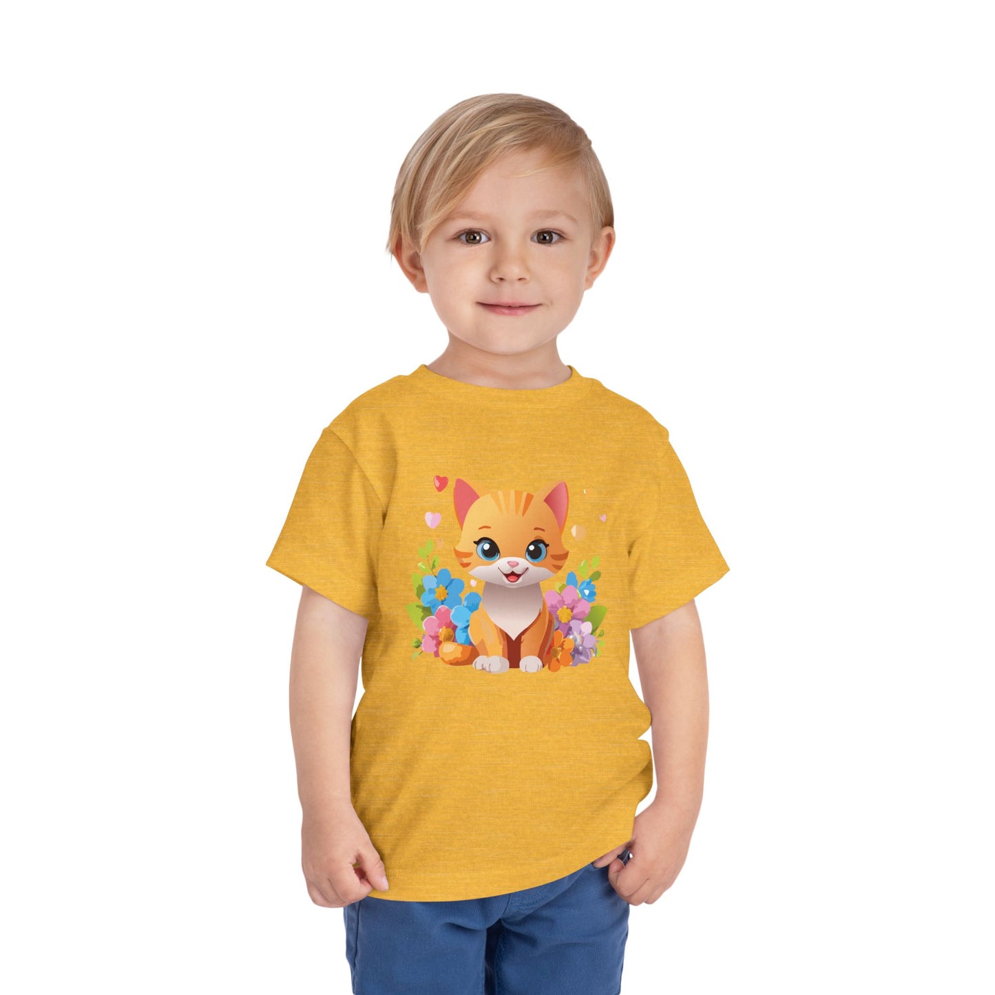 Bonita camiseta de manga corta para niños pequeños con gato: adorable camiseta con gráfico de gatito para niños (2 a 5 años)