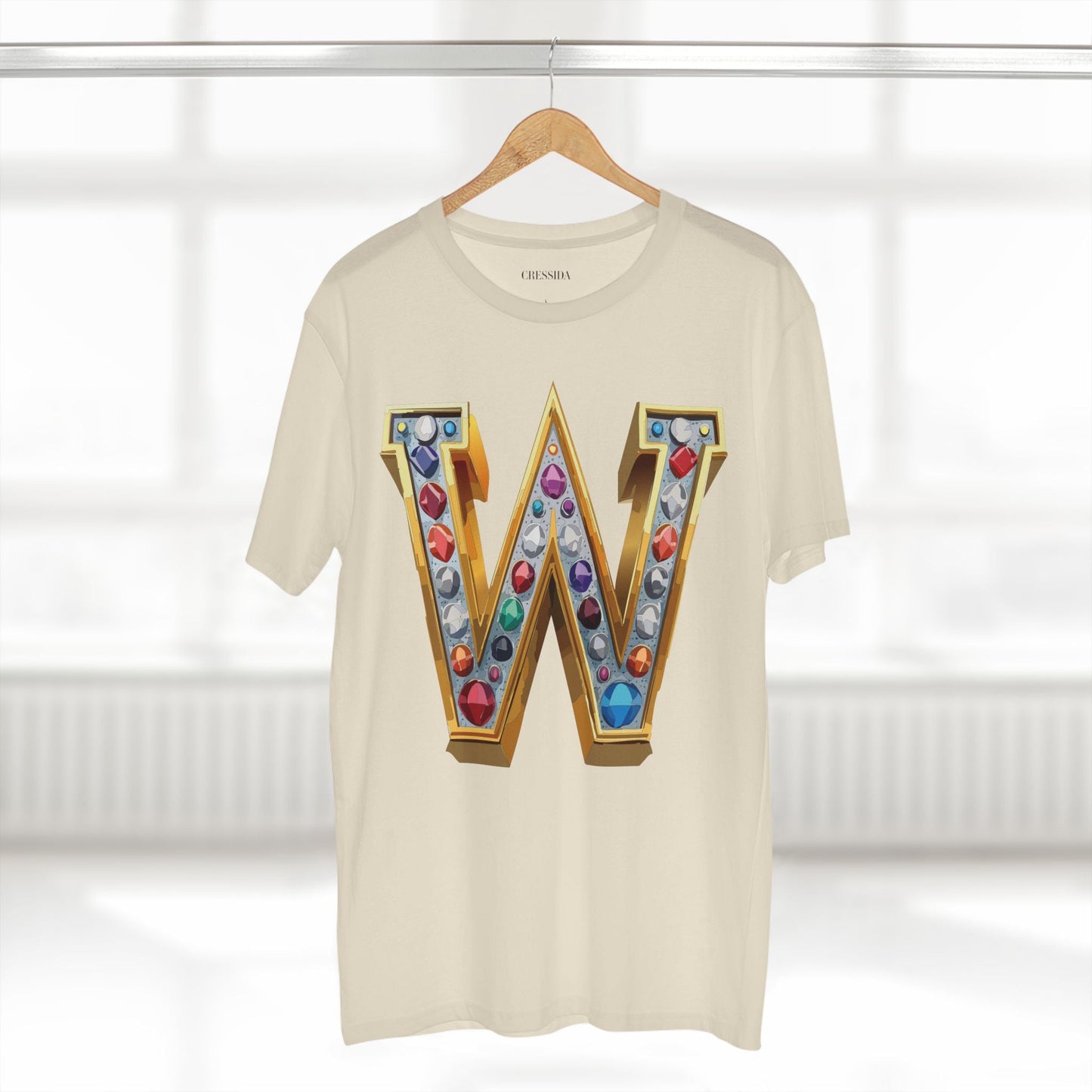 Letter W Graphic Design Tee Unisex 100 Cotton With Antique Gold Letters Artwork T-Shirt