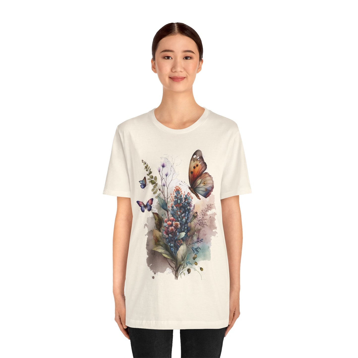 Cotton Tee Shirt with Butterfly Prints