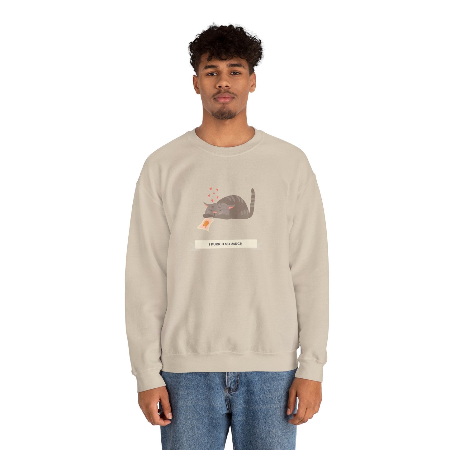 Cat Heart Sweatshirt Unisex 50/50 Cotton Poly Valentine Day Crewneck Gildan 18000