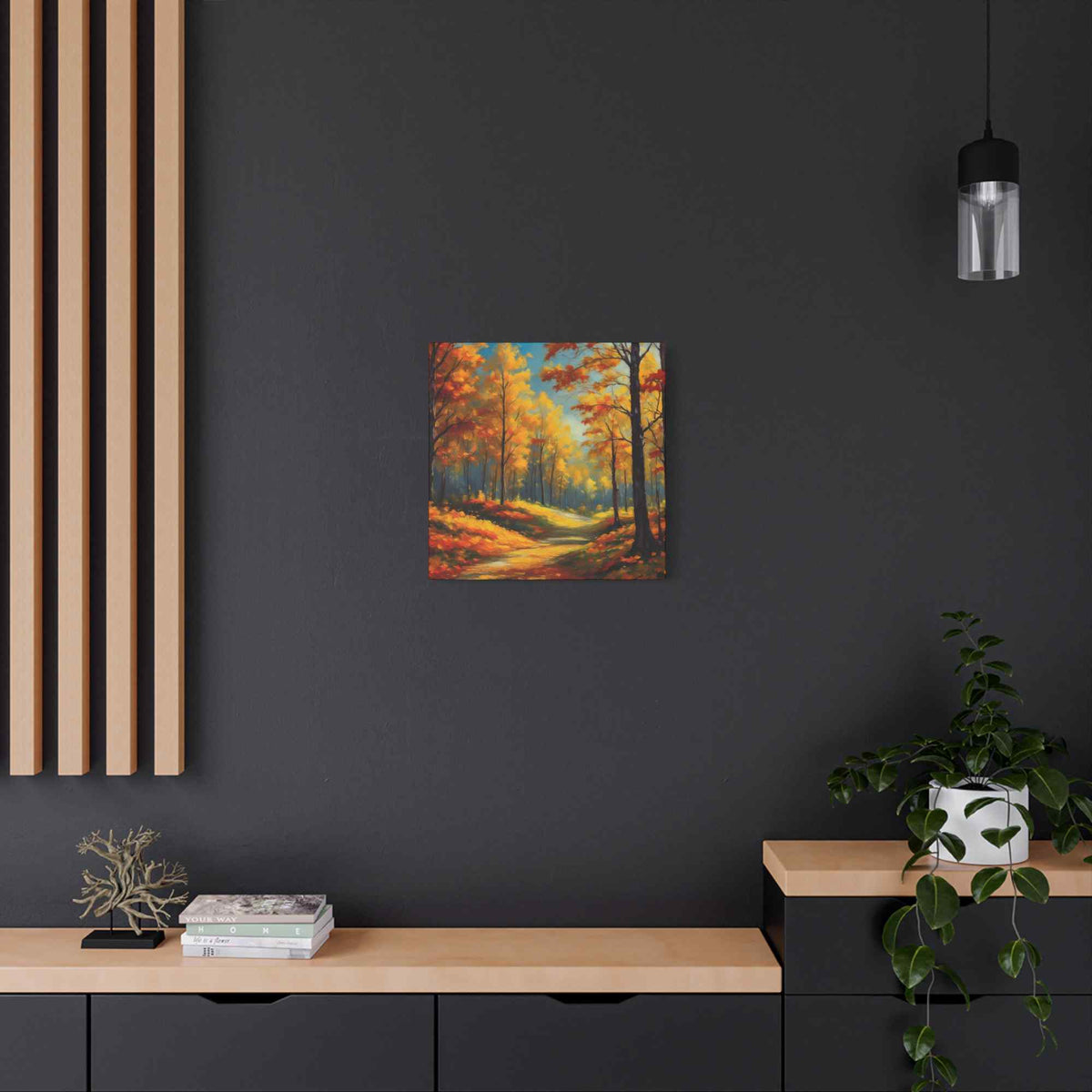 Fall Forest Print Canvas, Oil Paint Print 20x20, 24x24, 30x30, 32x32, 36x36 Art Design Canvas Pine-Wood Inner Frame MC-102