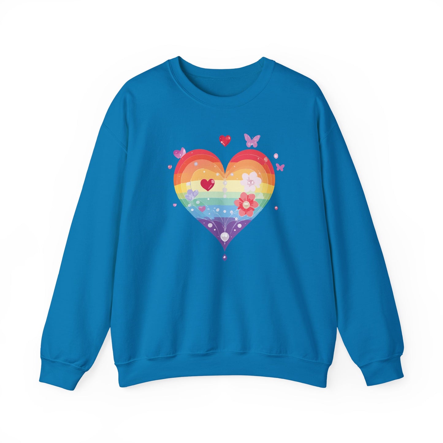 Rainbow Heart Sweatshirt, Floral Heart Sweatshirt, Floral Love Sweatshirt, Valentine's Day Sweatshirt, Rainbow Heart Floral Sweatshirt 115