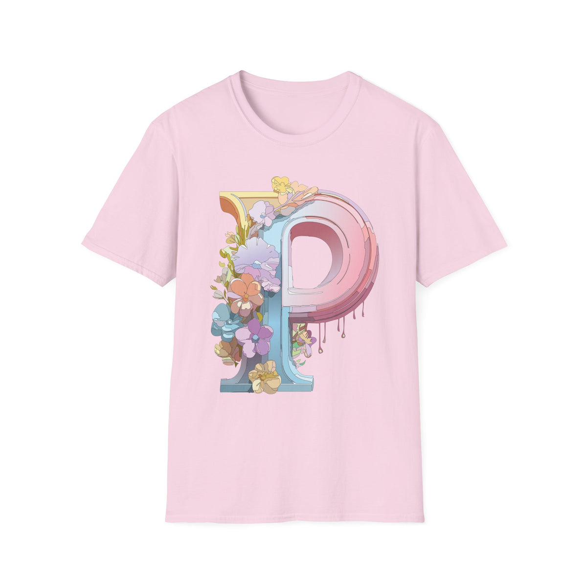 Floral Letter P Monogram T-Shirt | Pink Pastel Initial Tee