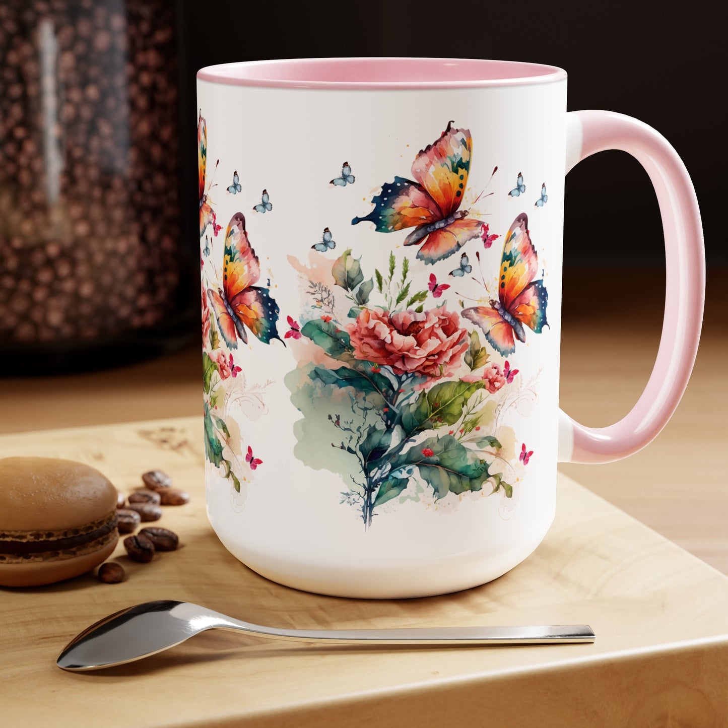 Two-Tone Coffee Mugs with butterfly