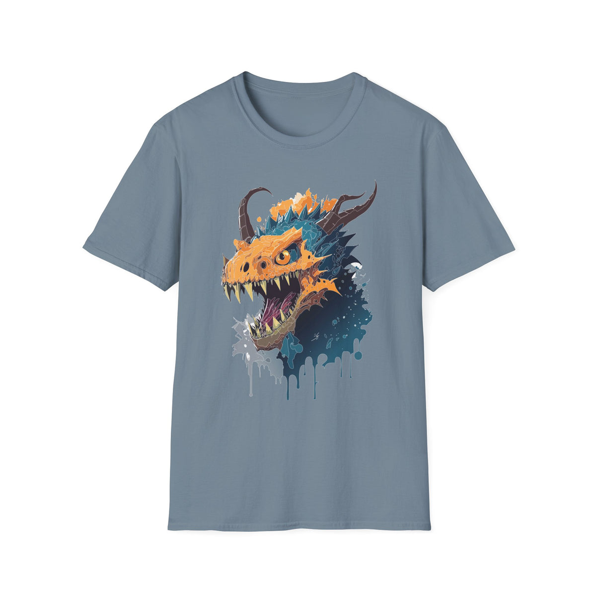 Dragon Head Graphic T-Shirt — Fiery Monster Art Cartoon Graphic Tee Unisex 100 Cotton Gildan T-Shirt