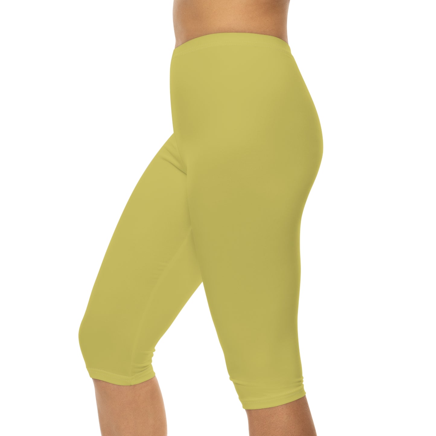 Golden Sand Color Women's Brushed Suede Poly Span Casual Capri Leggings XS-2XL