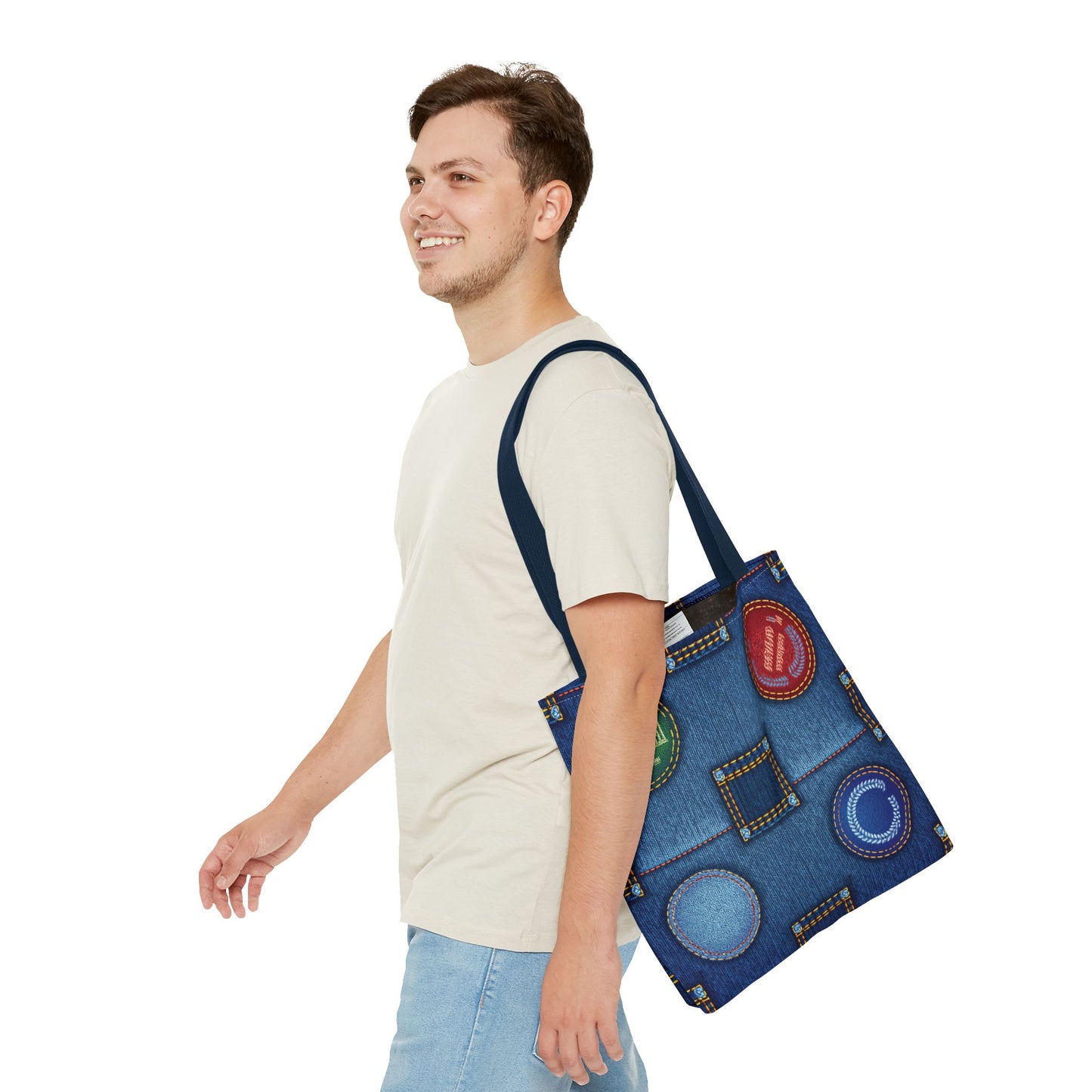 Denim Fabric Imitation Print Unisex Canvas Bag Poly Spun 3 Sizes Tote Bag 141