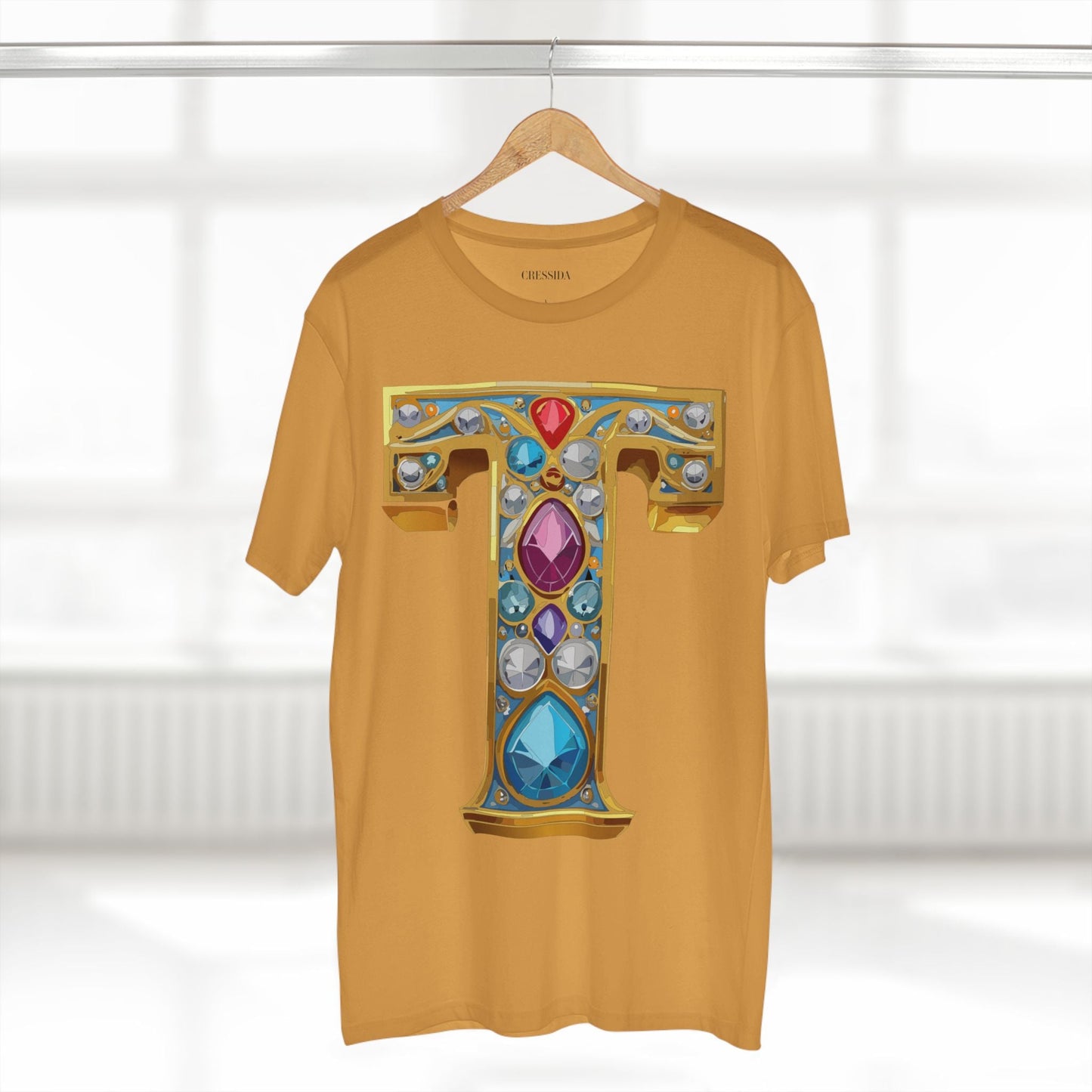 Letter T Graphic Design Tee Unisex 100 Cotton With Antique Gold Letters Artwork T-Shirt