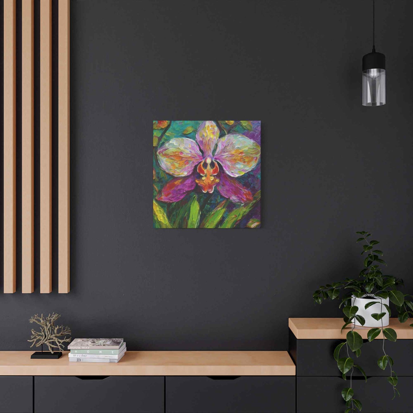Purple Orchid Print Canvas, Floral Oil Paint Print 20x20, 24x24, 30x30, 32x32, 36x36 Art Design Pine-Wood Inner Frame MC-129