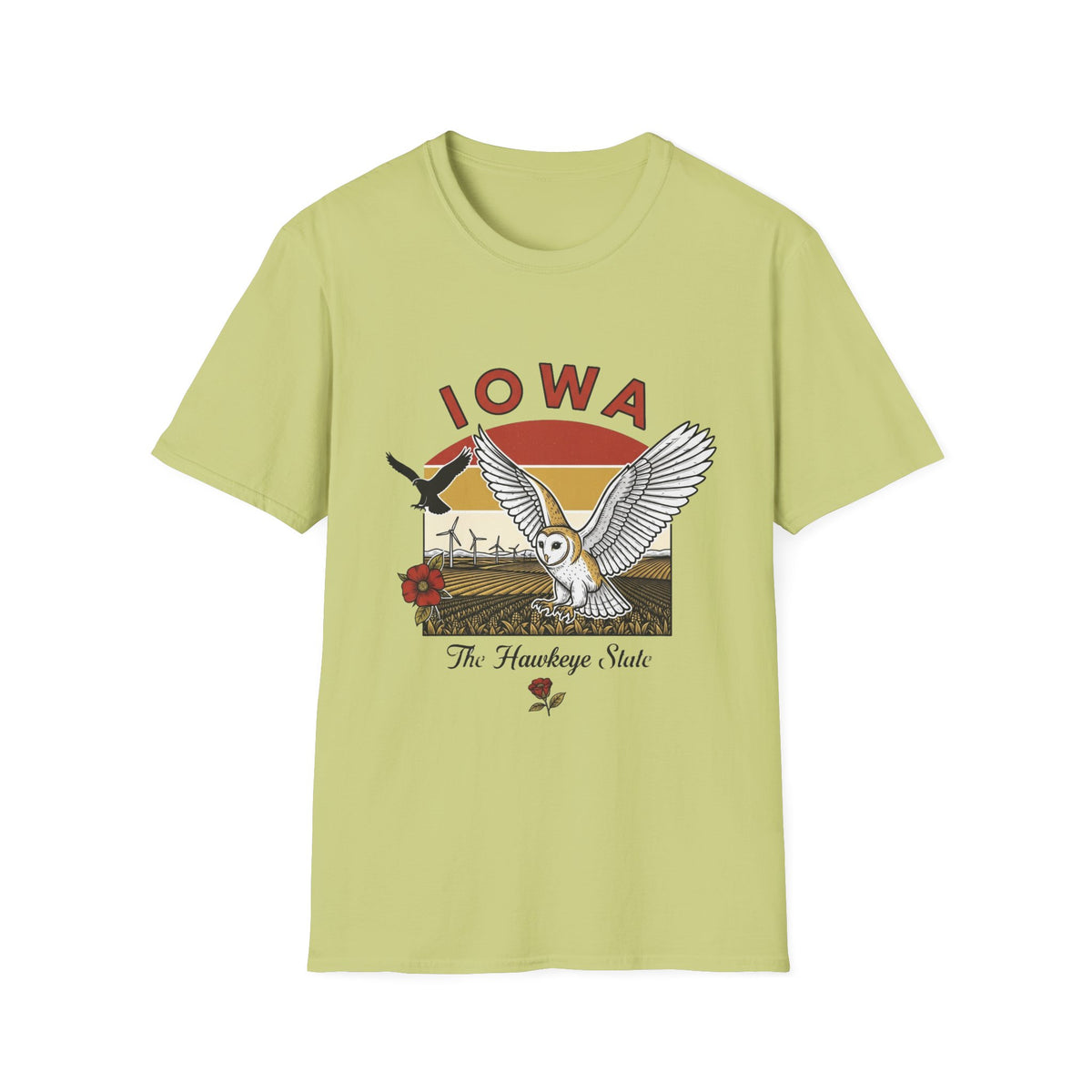 Iowa Barn Owl Tee — The Hawkeye State Vintage Sunset Tee Travel Tourist Graphic Design Unisex 100 Cotton Gildan T-Shirt