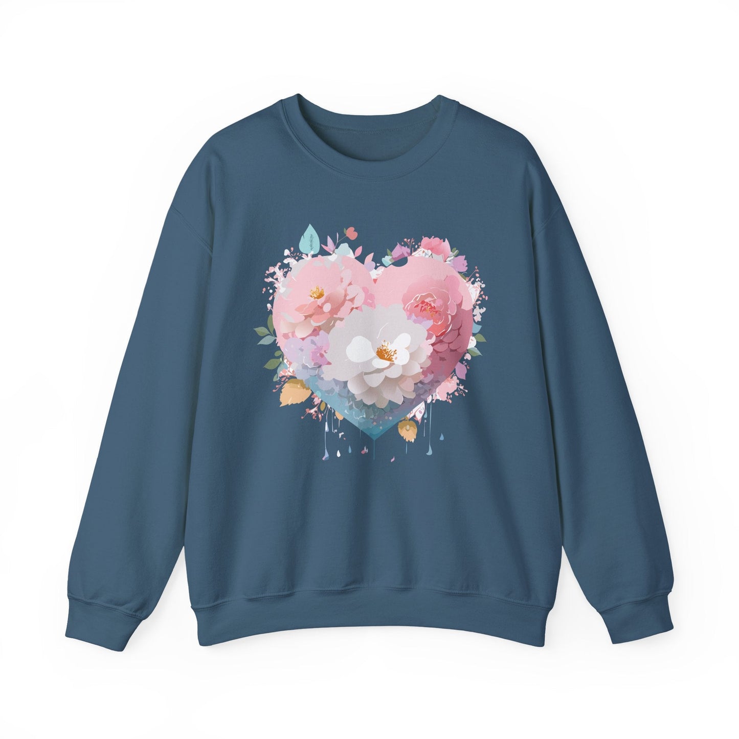 Unisex Floral Heart Sweatshirt For Valentines Day With Love Floral Print Crewneck