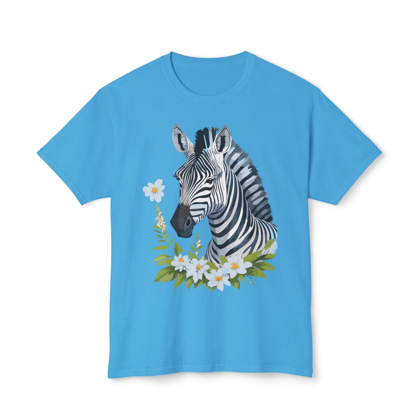 Unisex Zebra Art Print T Shirt 100% Cotton Vintage Floral Tee Made in USA Premium Graphic Tee