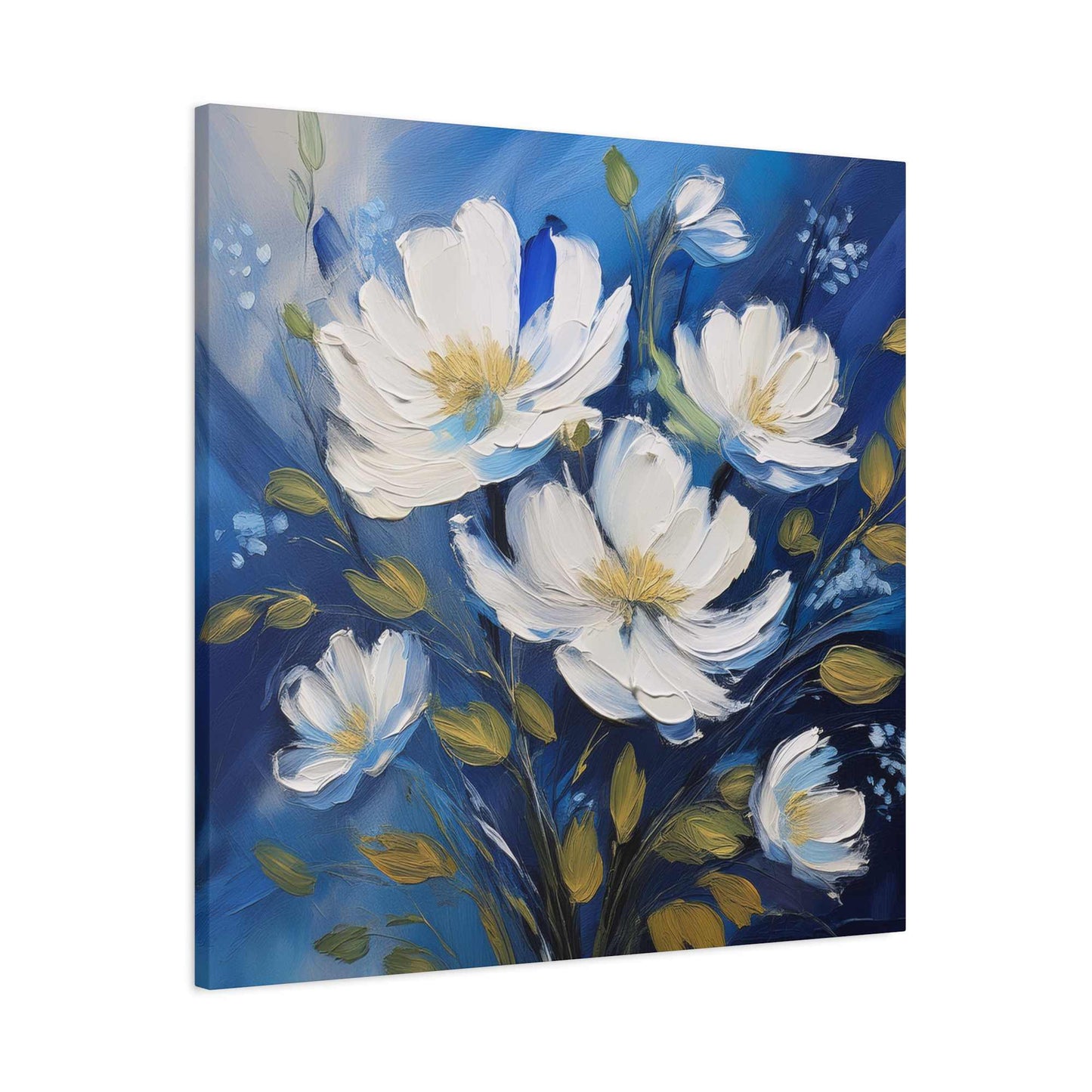 White Flowers Print Canvas, White Flowers Oil Paint Print 20x20, 24x24, 30x30, 32x32, 36x36, Art Design Print Non-Frame MC-8