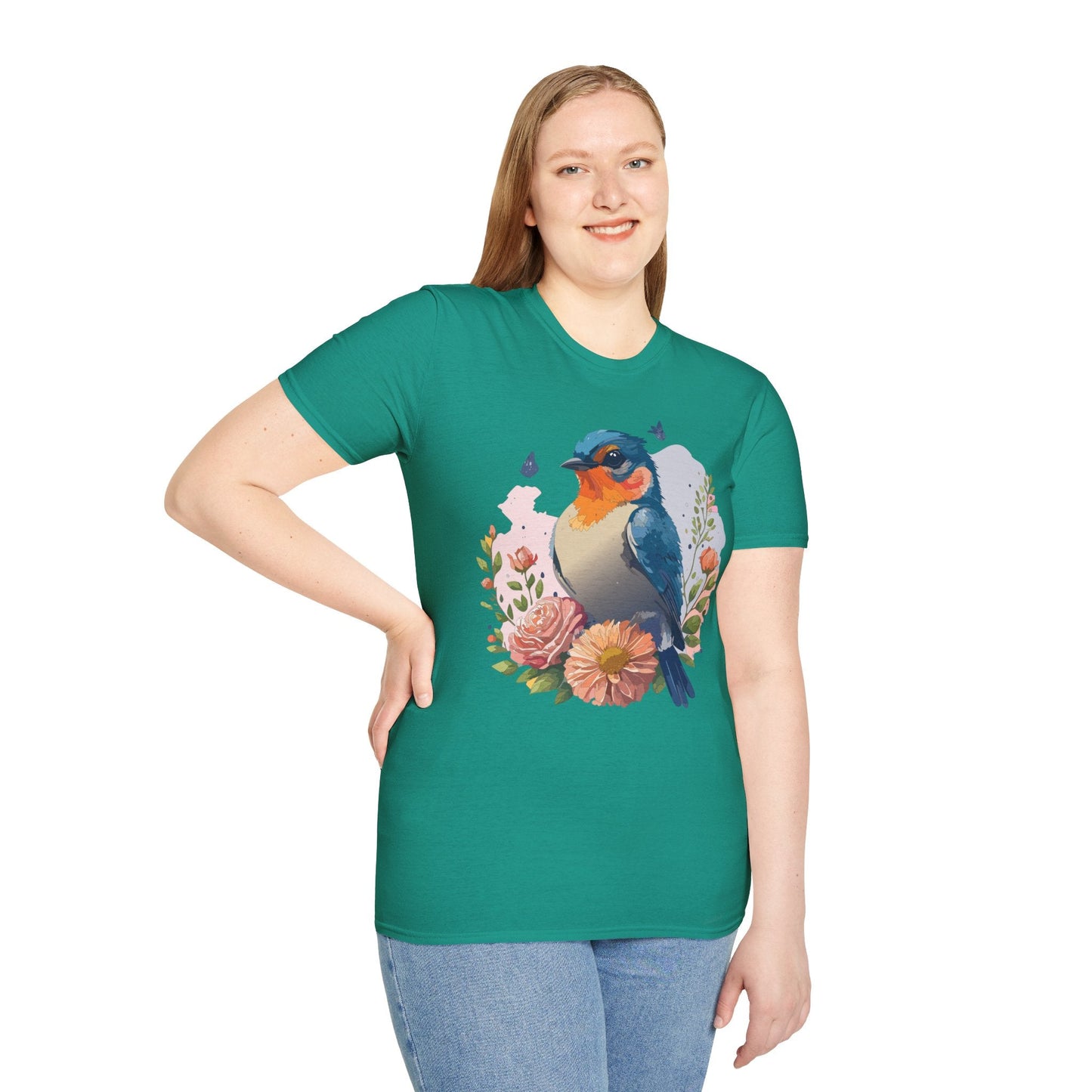 Bird T Shirt Floral Design Unisex Gildan Softstyle 64000 Ring Spun Cotton Tee Breathable Wear