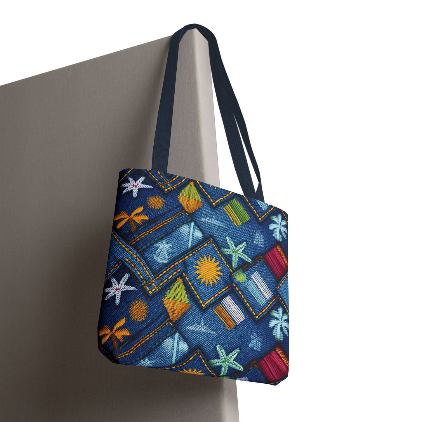 Denim Fabric Imitation Print Unisex Canvas Bag Poly Spun 3 Sizes Tote Bag 182-2