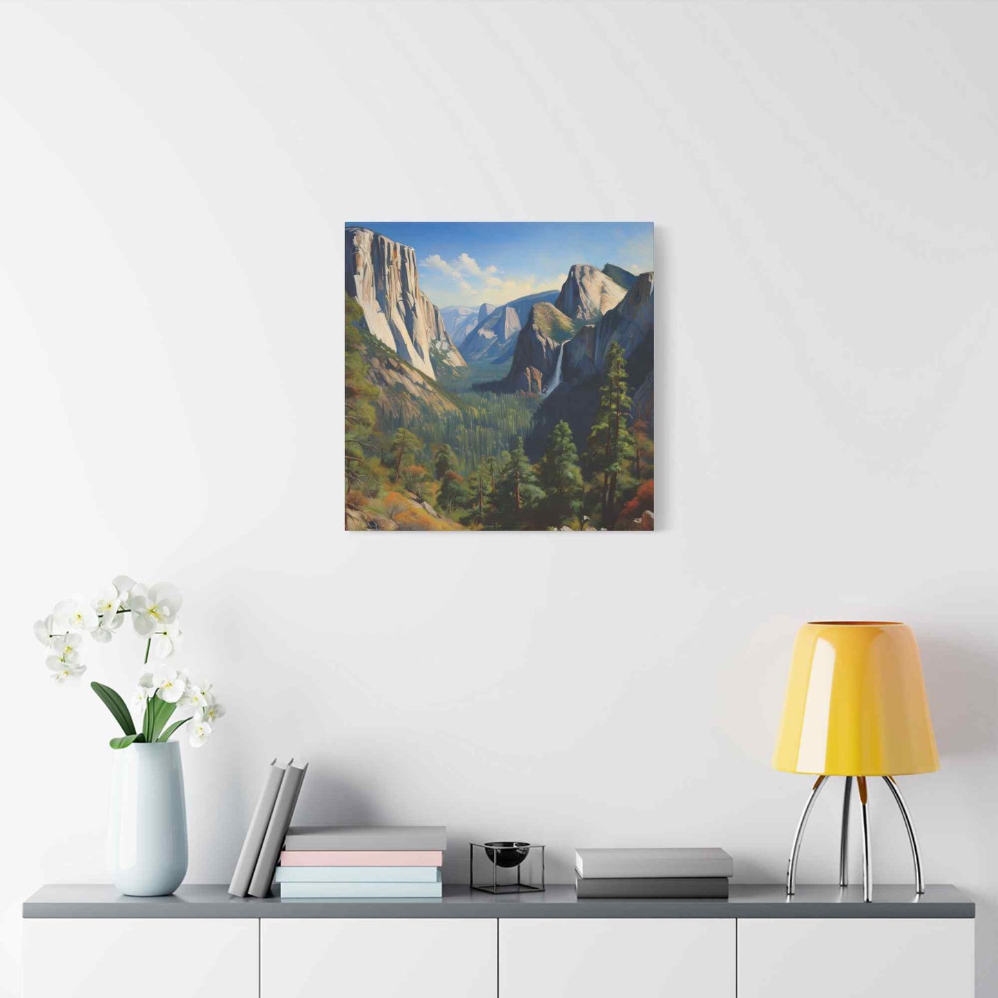 Yosemite Valley Print Canvas, Oil Paint Print 20x20, 24x24, 30x30, 32x32, 36x36 Art Design Print Pine-Wood Inner Frame MC-60