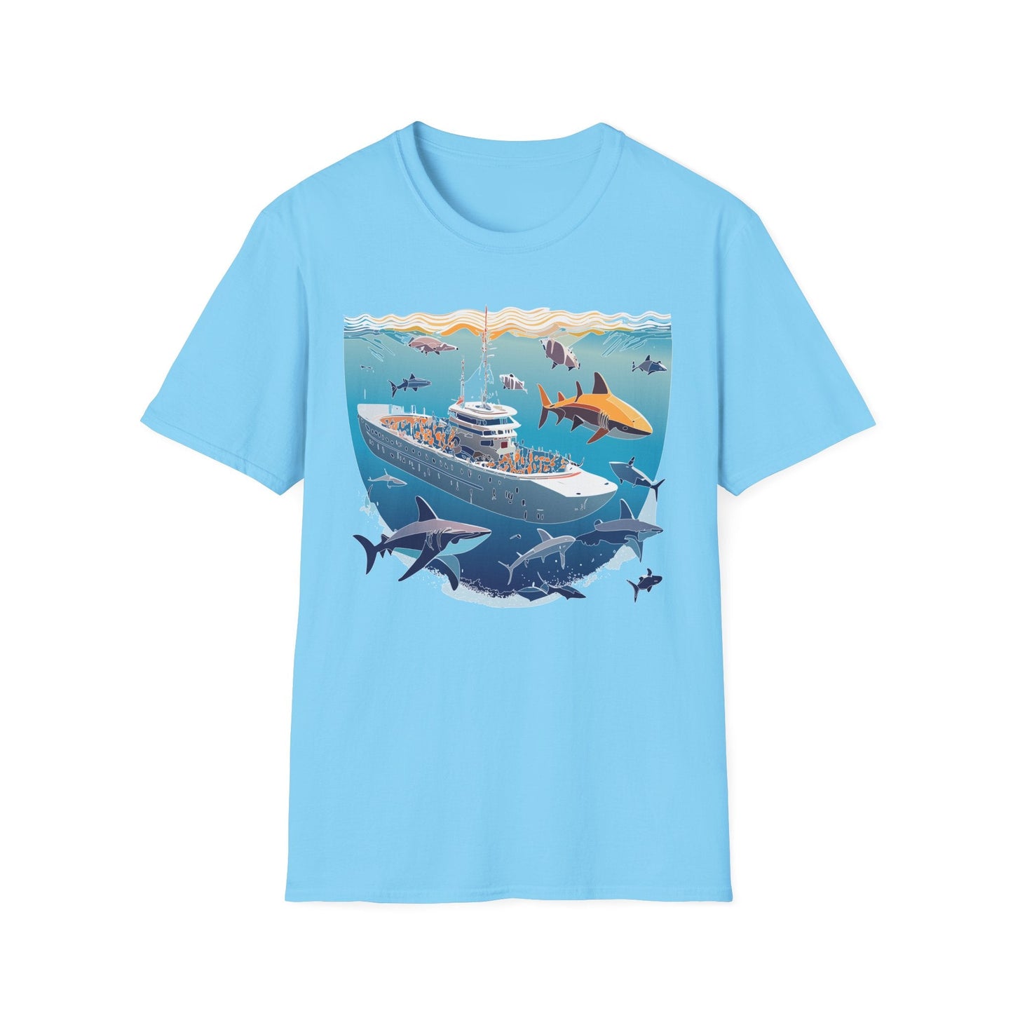 Ocean Tee Shirt Unisex Softstyle Short Sleeve With Ocean Art Design 100 Percent Ring Spun Cotton