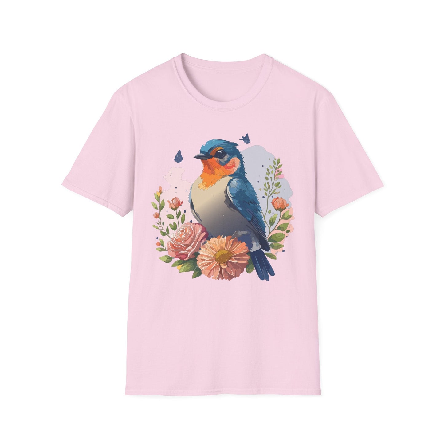 Bird T Shirt Floral Design Unisex Gildan Softstyle 64000 Ring Spun Cotton Tee Breathable Wear