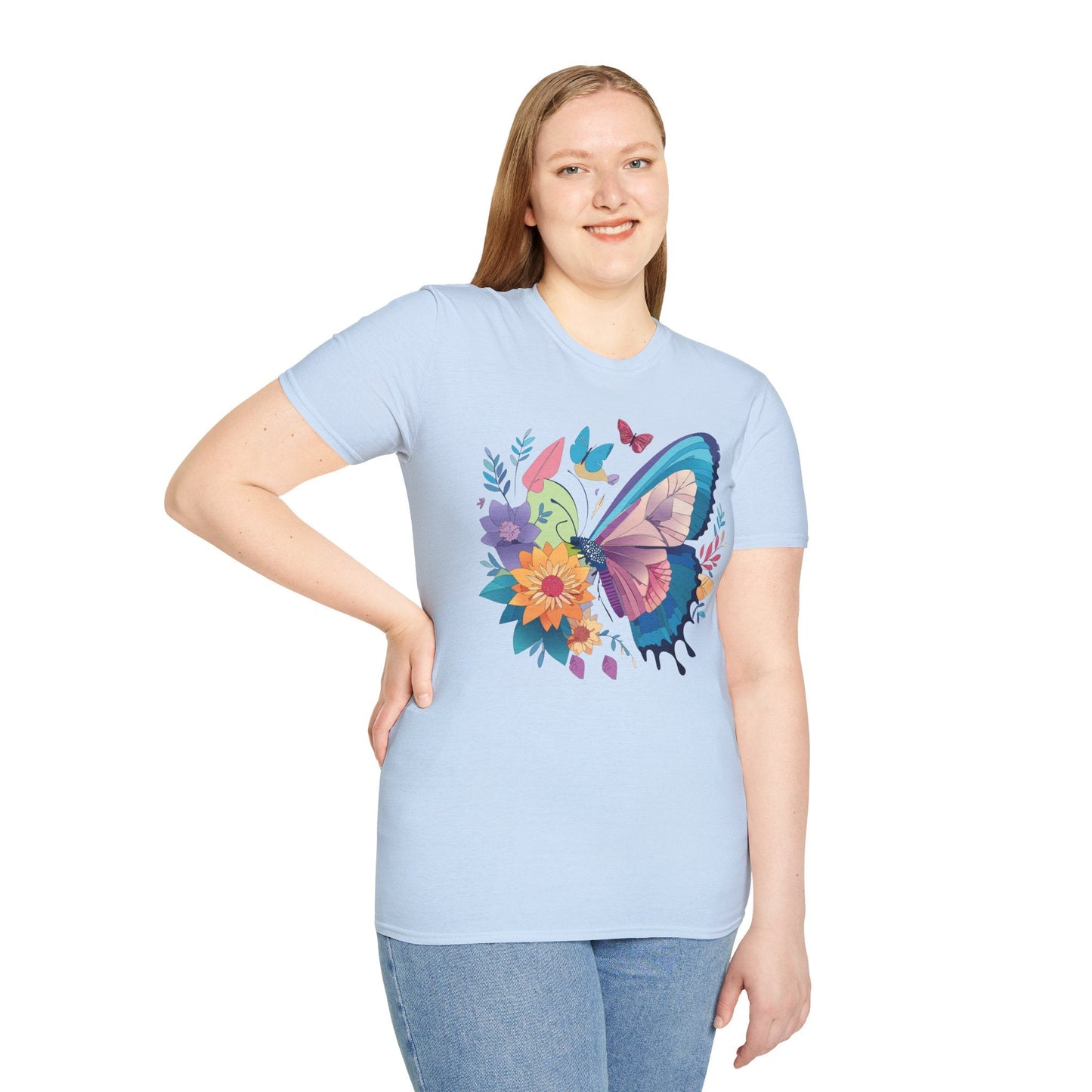 Gildan Butterfly T Shirt Unisex Softstyle 64000 Monarch Print Lightweight Breathable Cotton Tee