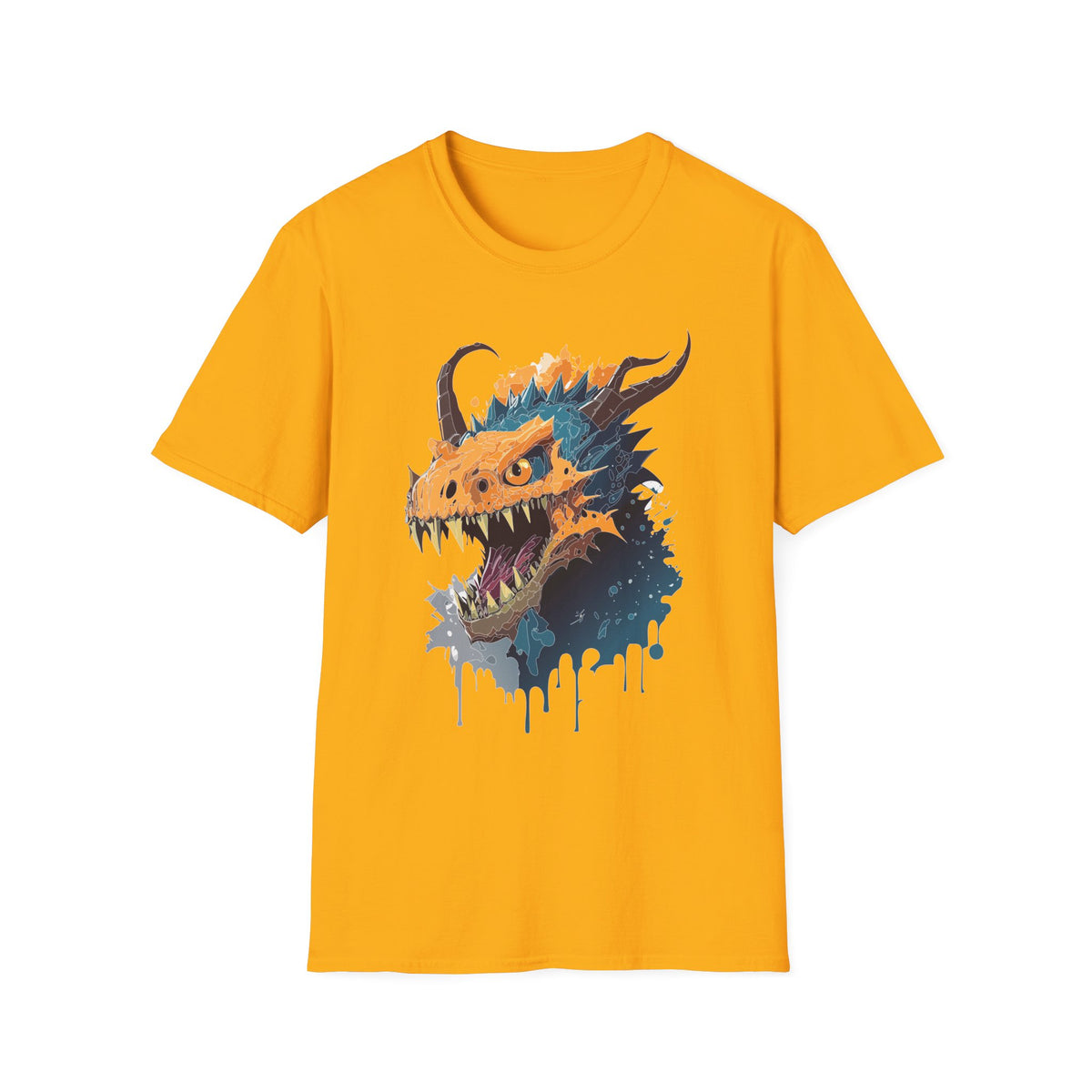 Dragon Head Graphic T-Shirt — Fiery Monster Art Cartoon Graphic Tee Unisex 100 Cotton Gildan T-Shirt