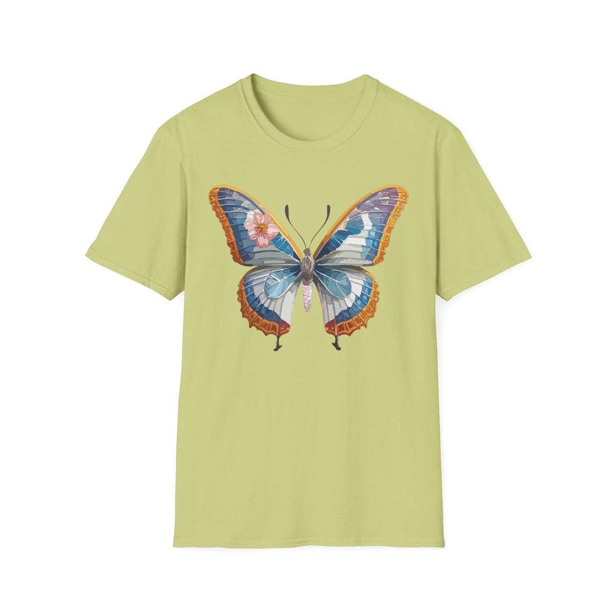 Blue Floral Butterfly T-Shirt | Vintage Botanical Butterfly Tee