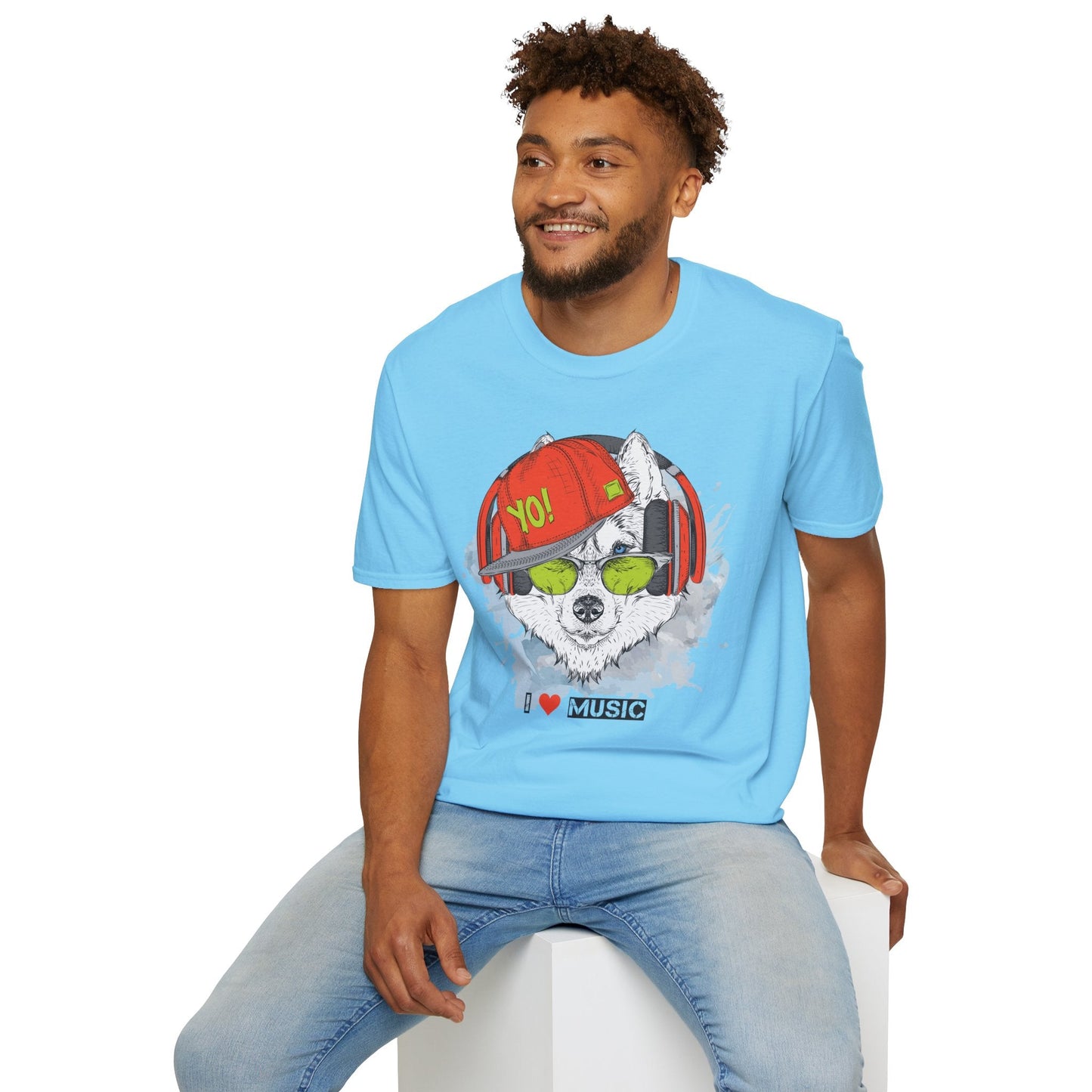 Unisex Music Animals Short Sleeve T Shirt With Headphones For Music Lovers Gildan 64000