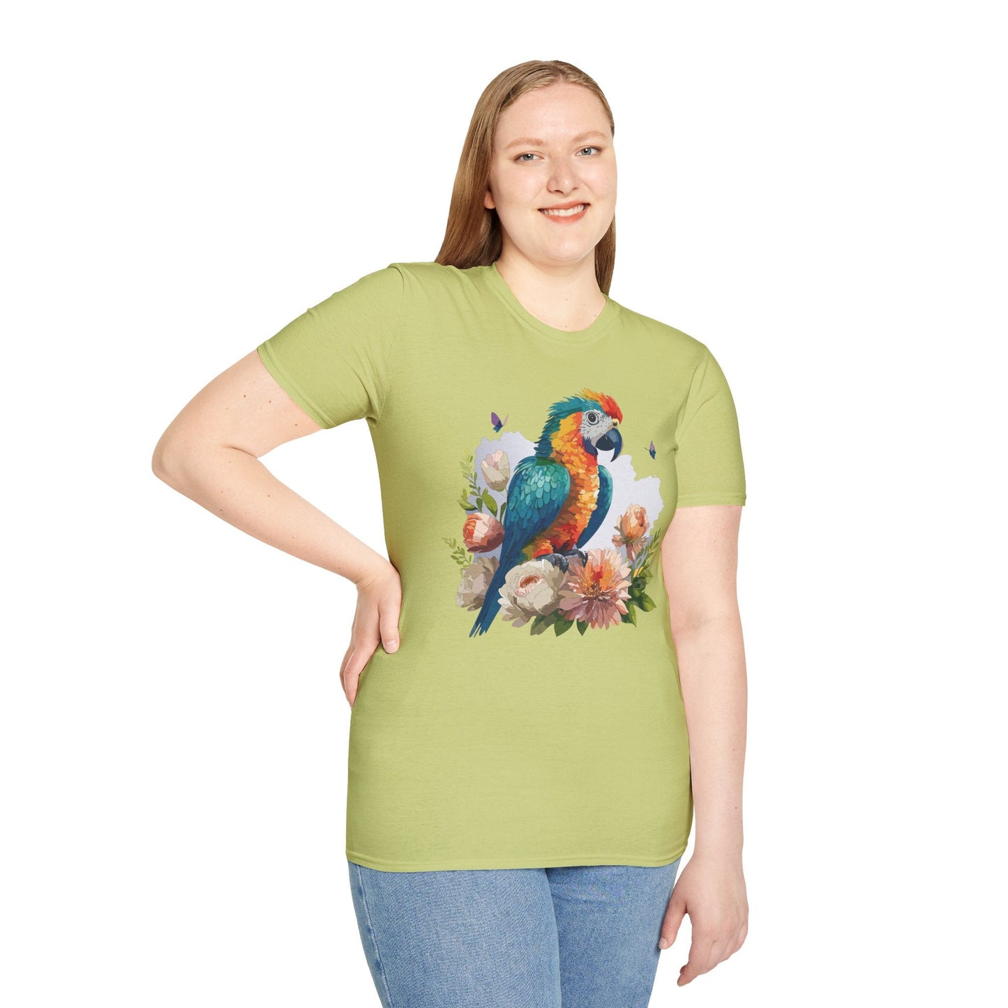 Bird T Shirt Floral Bird Print Unisex Softstyle Cotton Tee Animal Graphic Tee For Everyday Wear
